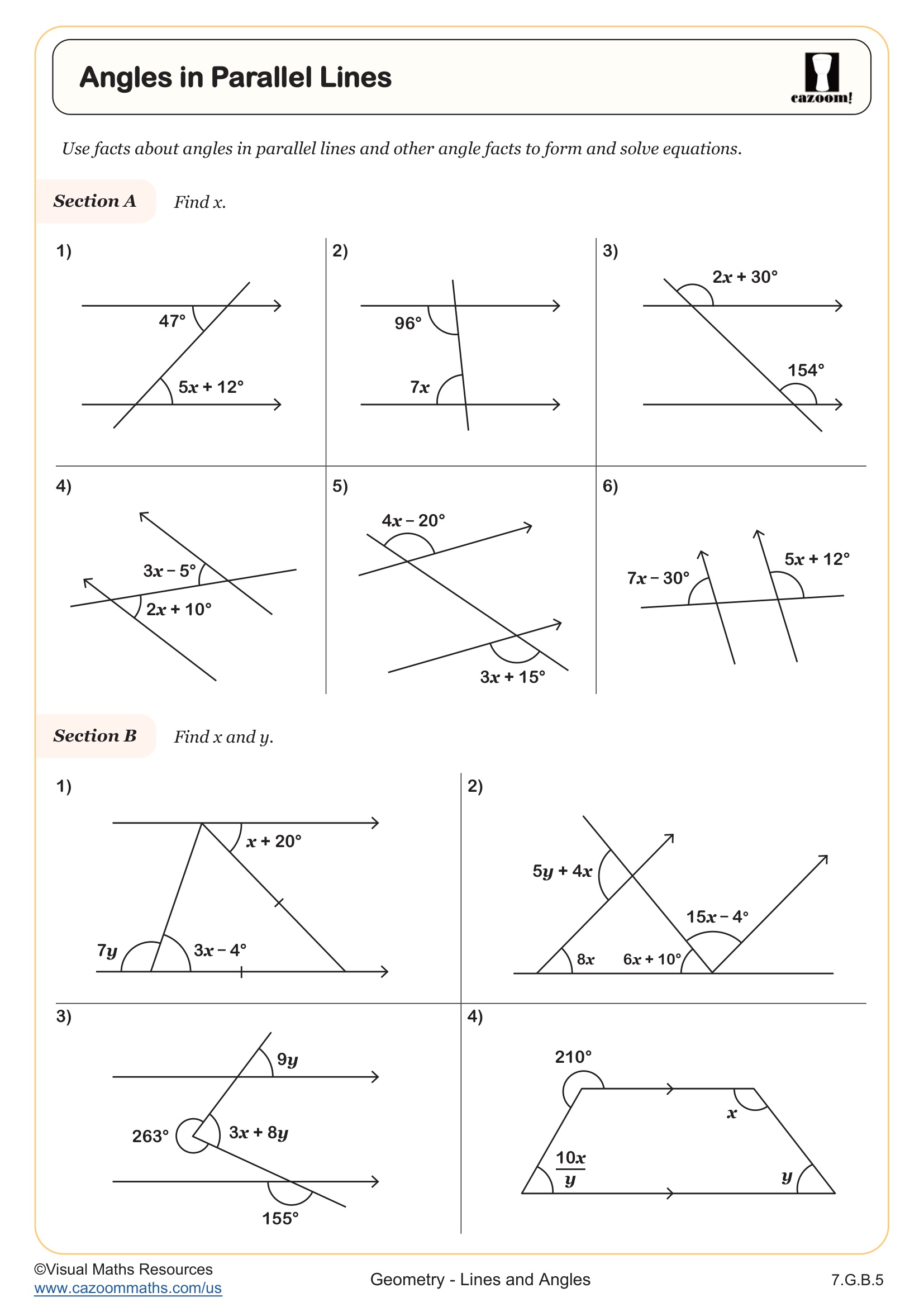 Preview of Algebraic Angles in Parallel Lines