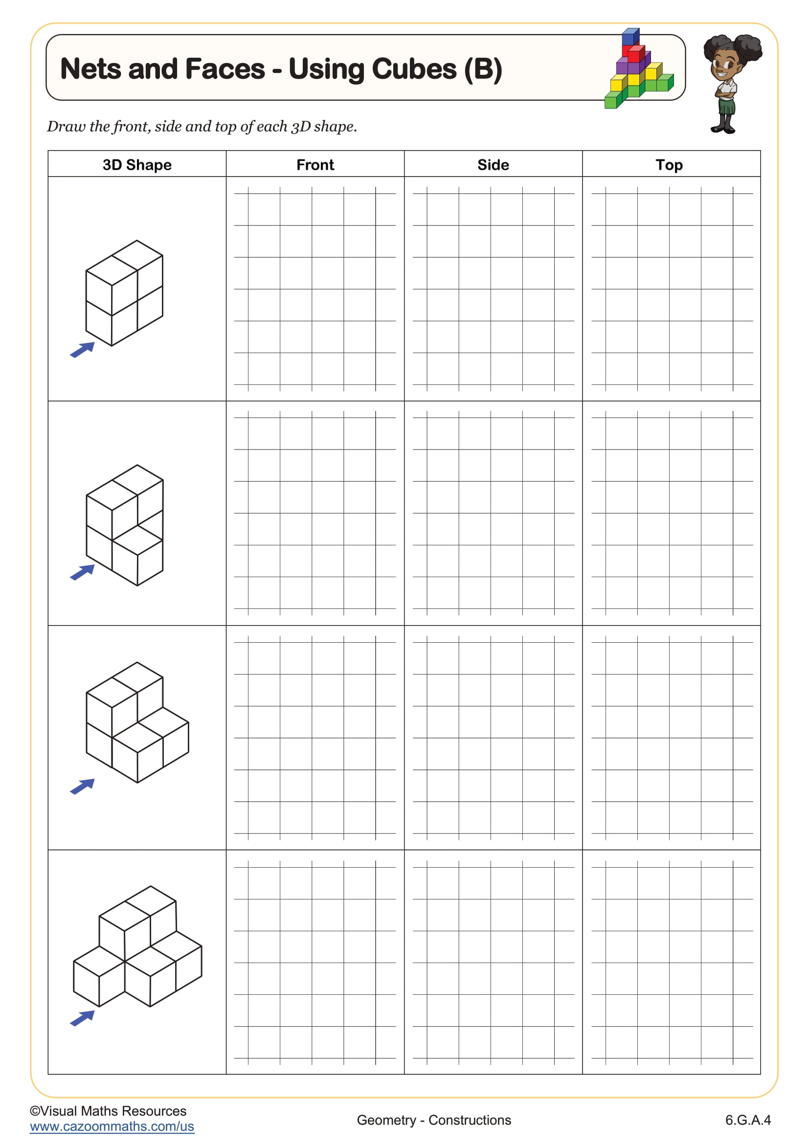 Preview of Nets and Faces - Using Cubes (B)