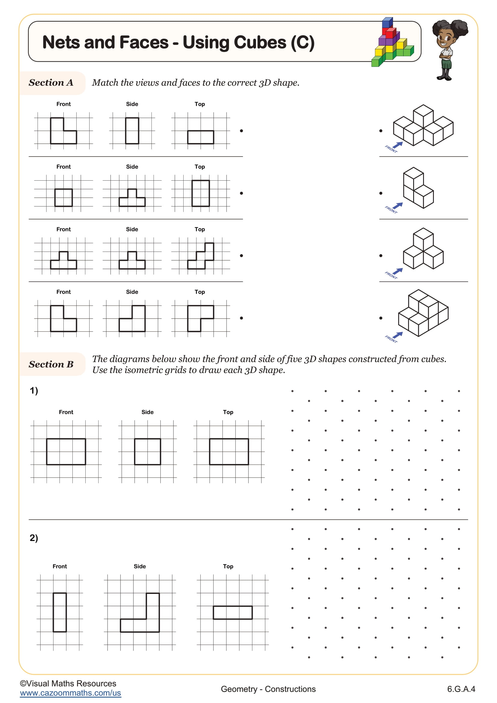 Preview of Nets and Faces - Using Cubes (C)