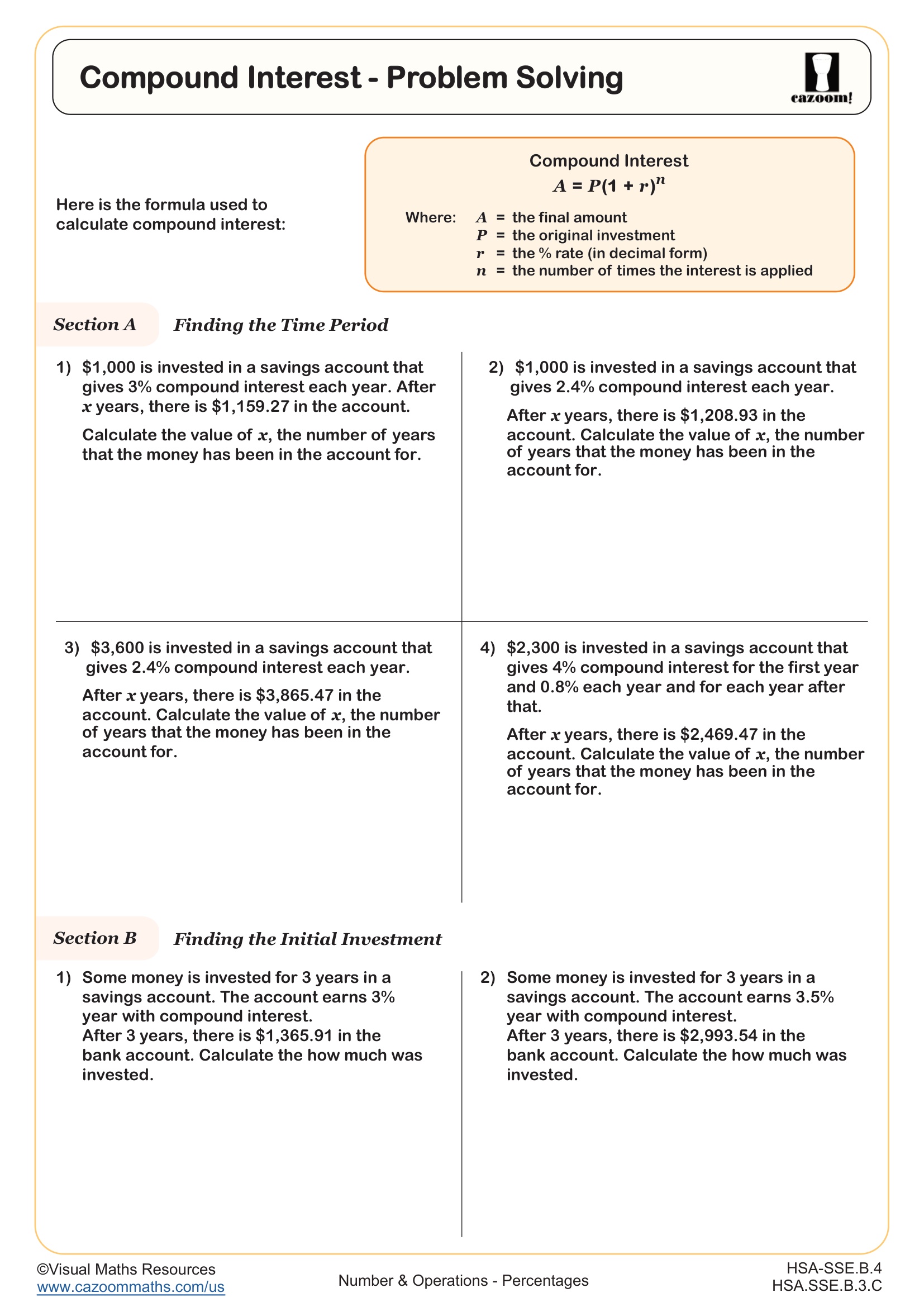 Preview of Compound Interest - Problem Solving