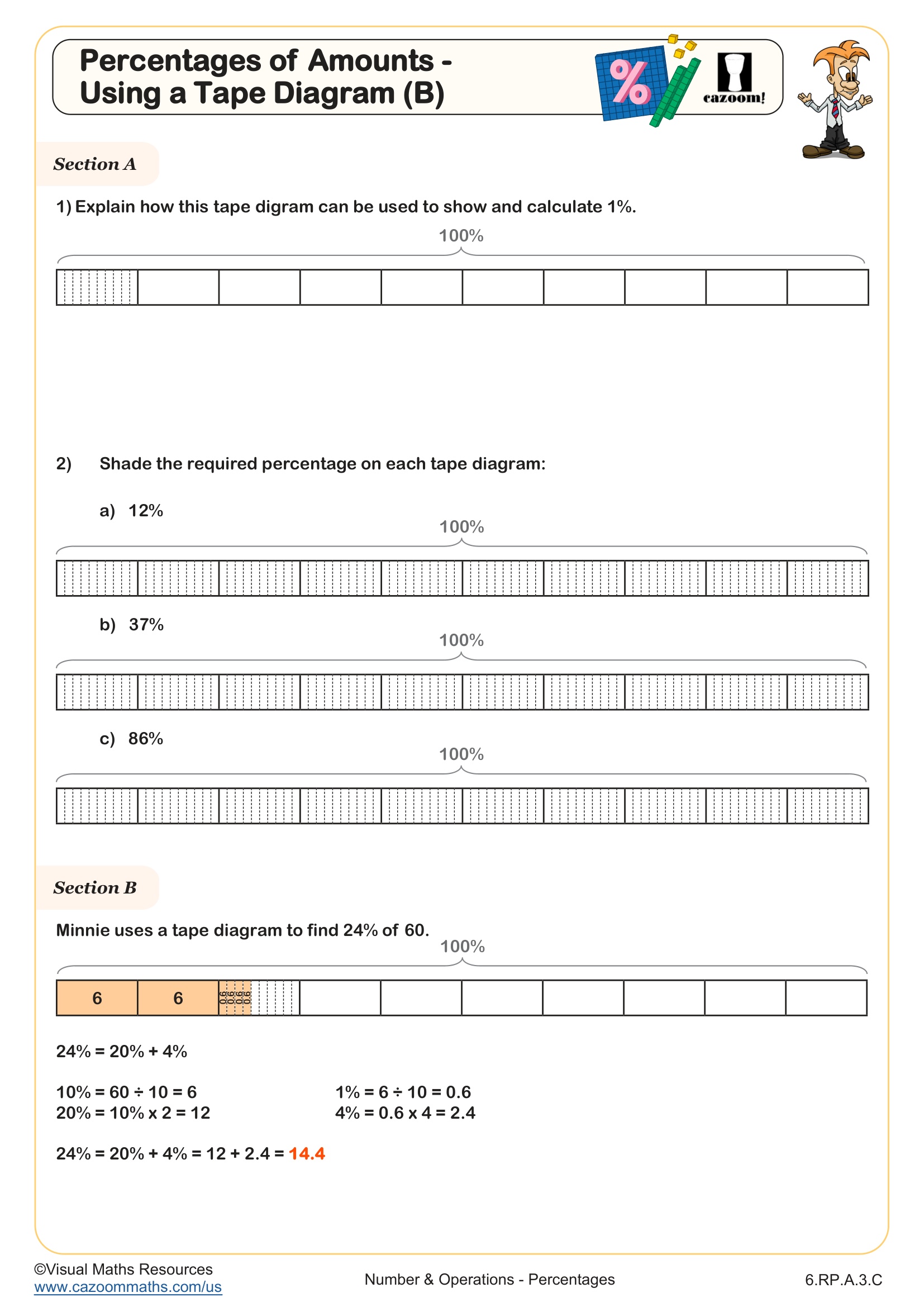 Preview of Percentages of Amounts - Using a Tape Diagram (B)