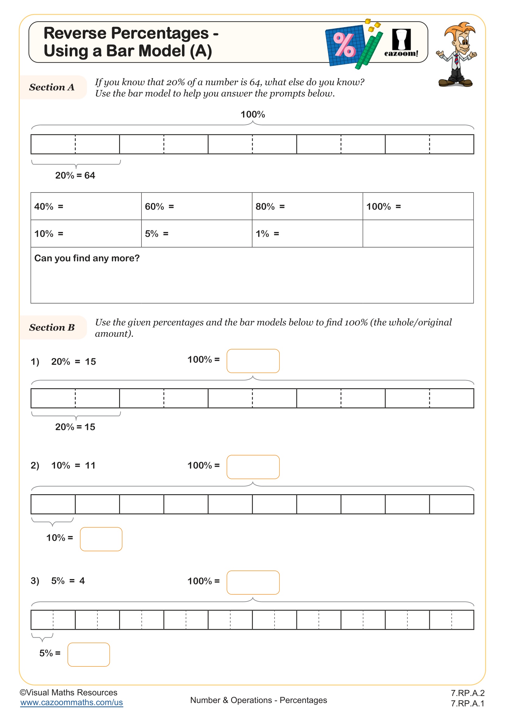Preview of Reverse Percentages - Using a Bar Model (A)
