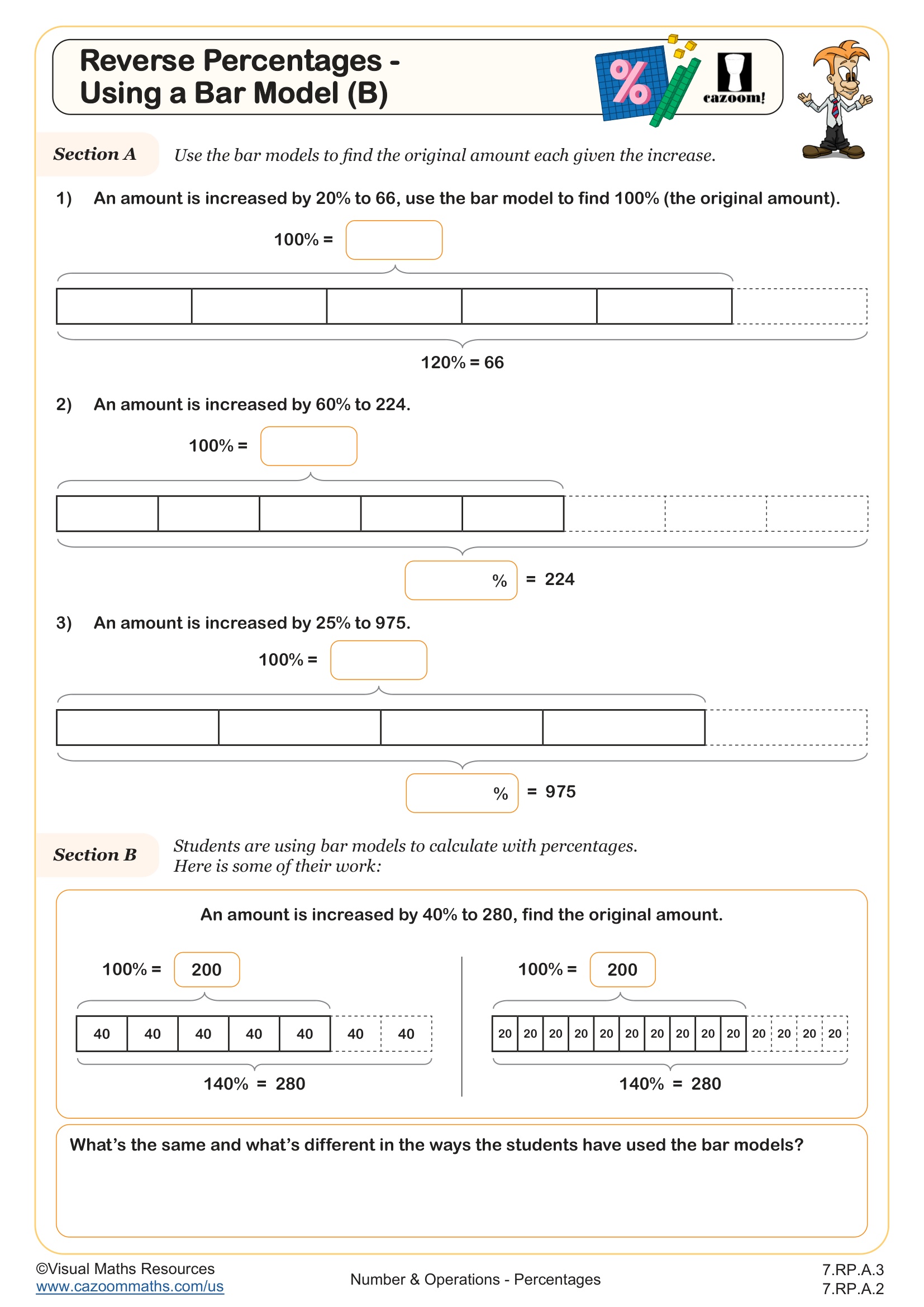 Preview of Reverse Percentages - Using a Bar Model (B)
