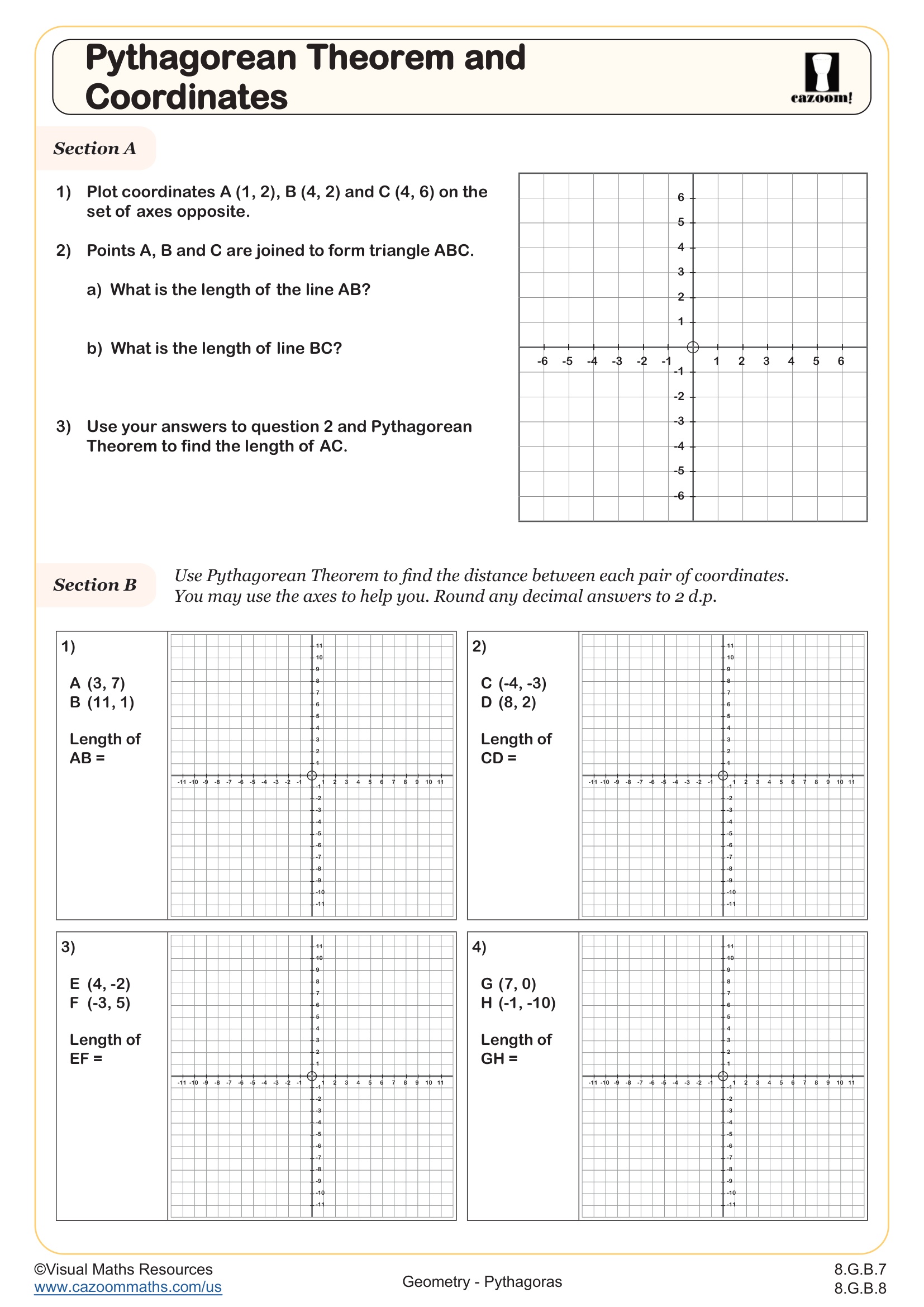 Preview of Pythagorean Theorem and coordinates