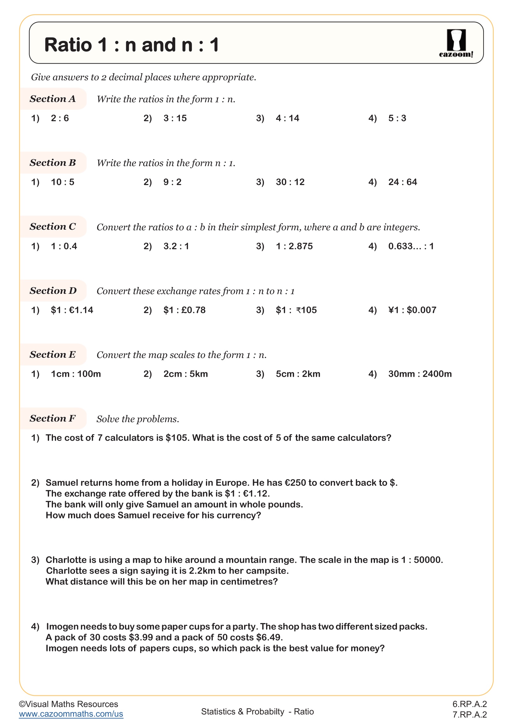 Preview of Ratios 1:n and n:1