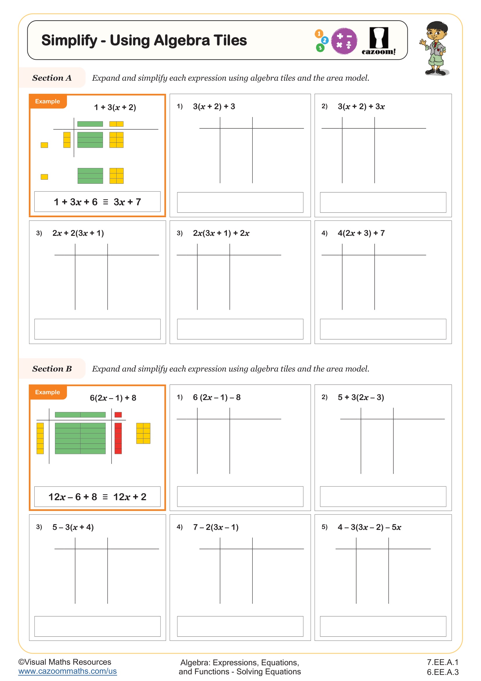 Preview of Simplify - Using Algebra Tiles