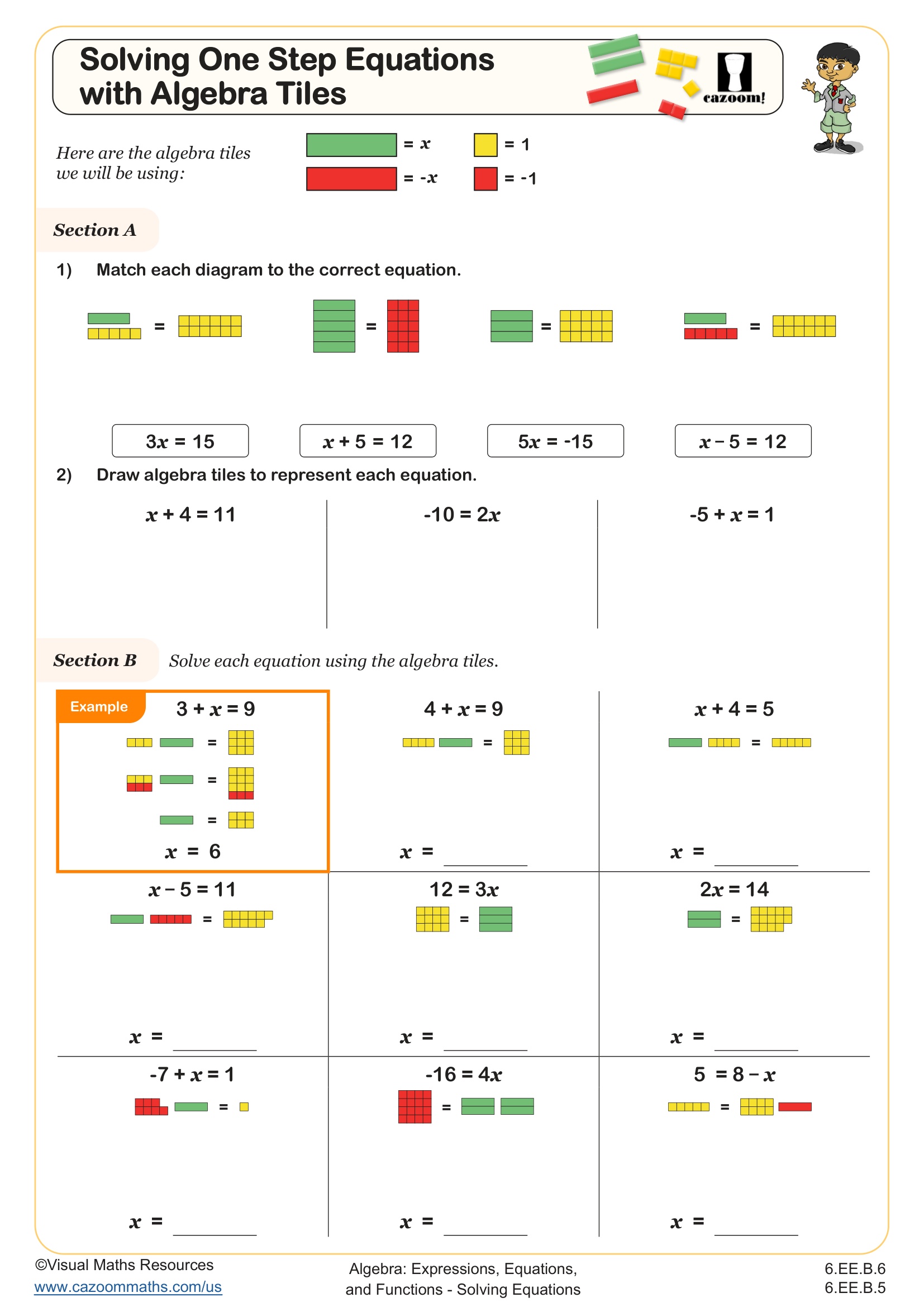 Preview of Solving One Step Equations with Algebra Tiles
