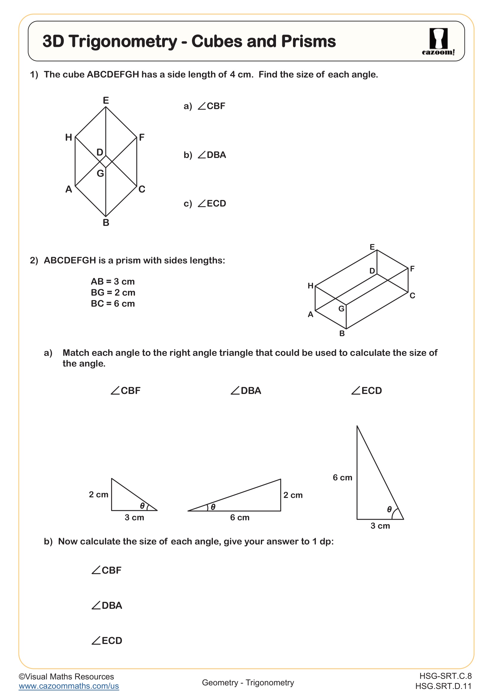 Preview of 3D Trigonometry - Cubes and Prisms