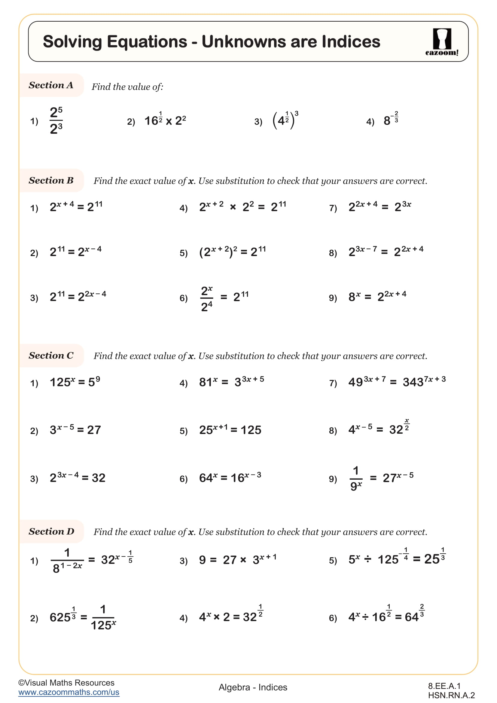 Preview of Solving Equations - Unknowns are Indices