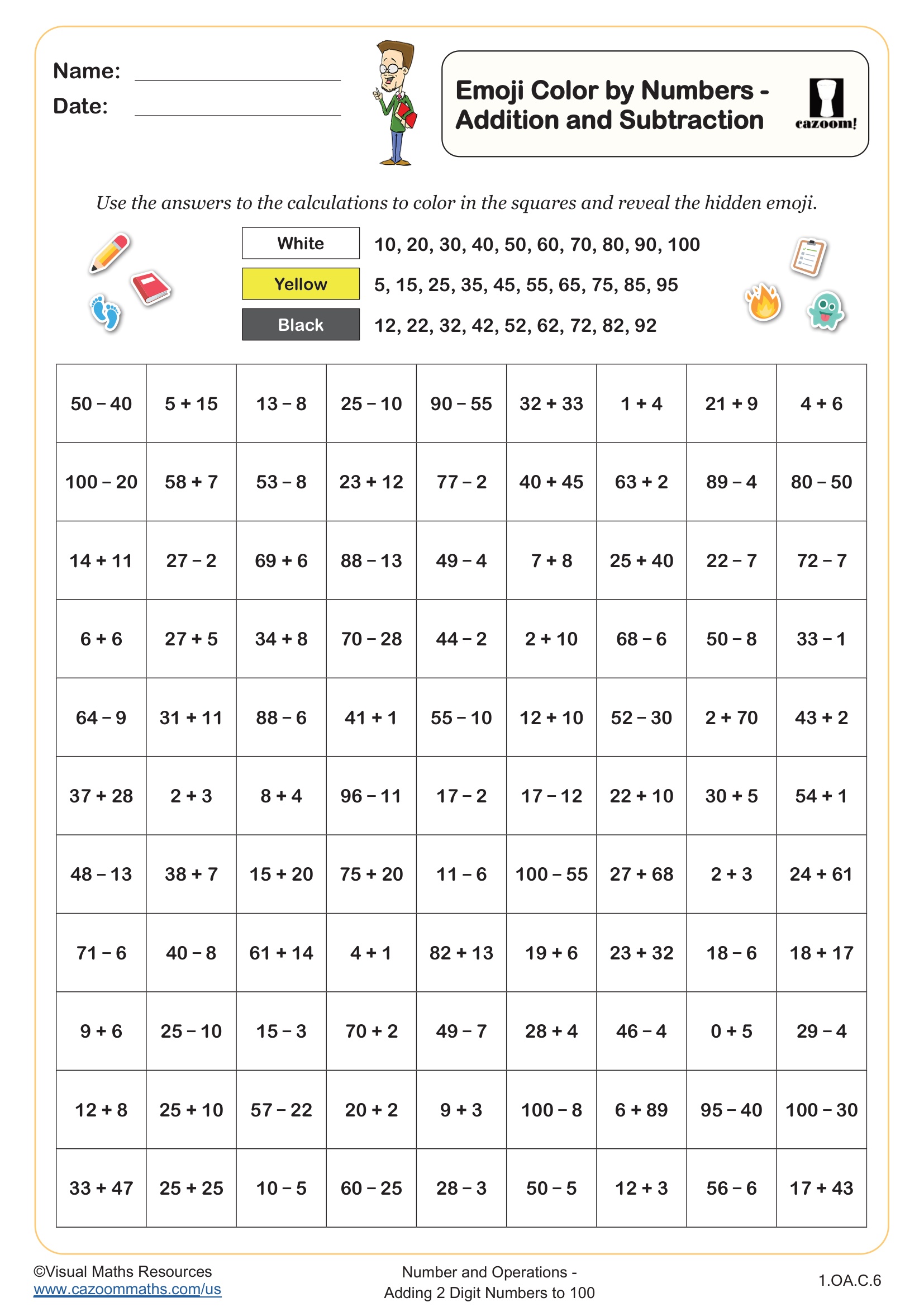 Preview of Emoji Colour by Numbers - Addition and Subtraction