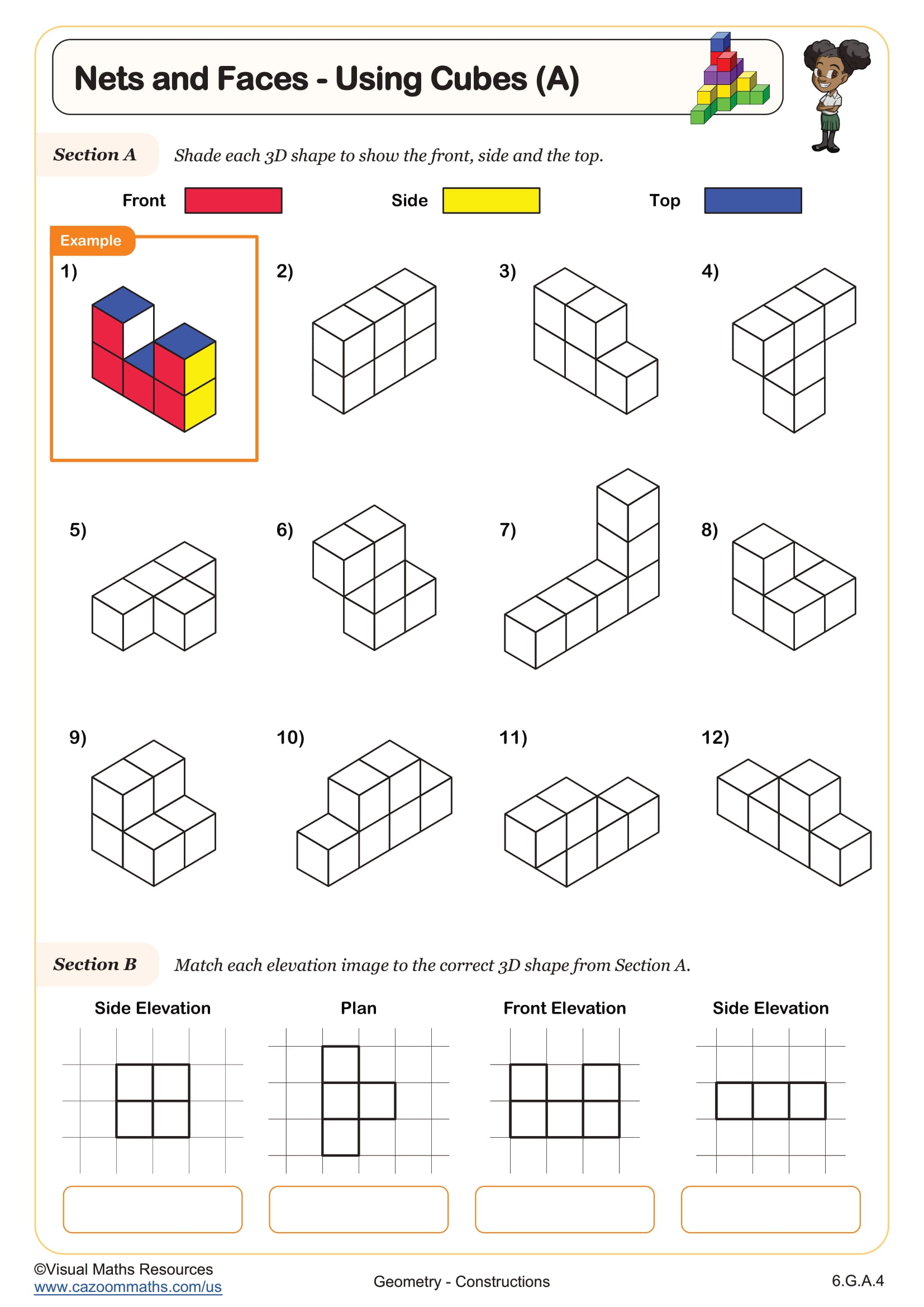 Preview of Nets and Faces - Using Cubes (A)