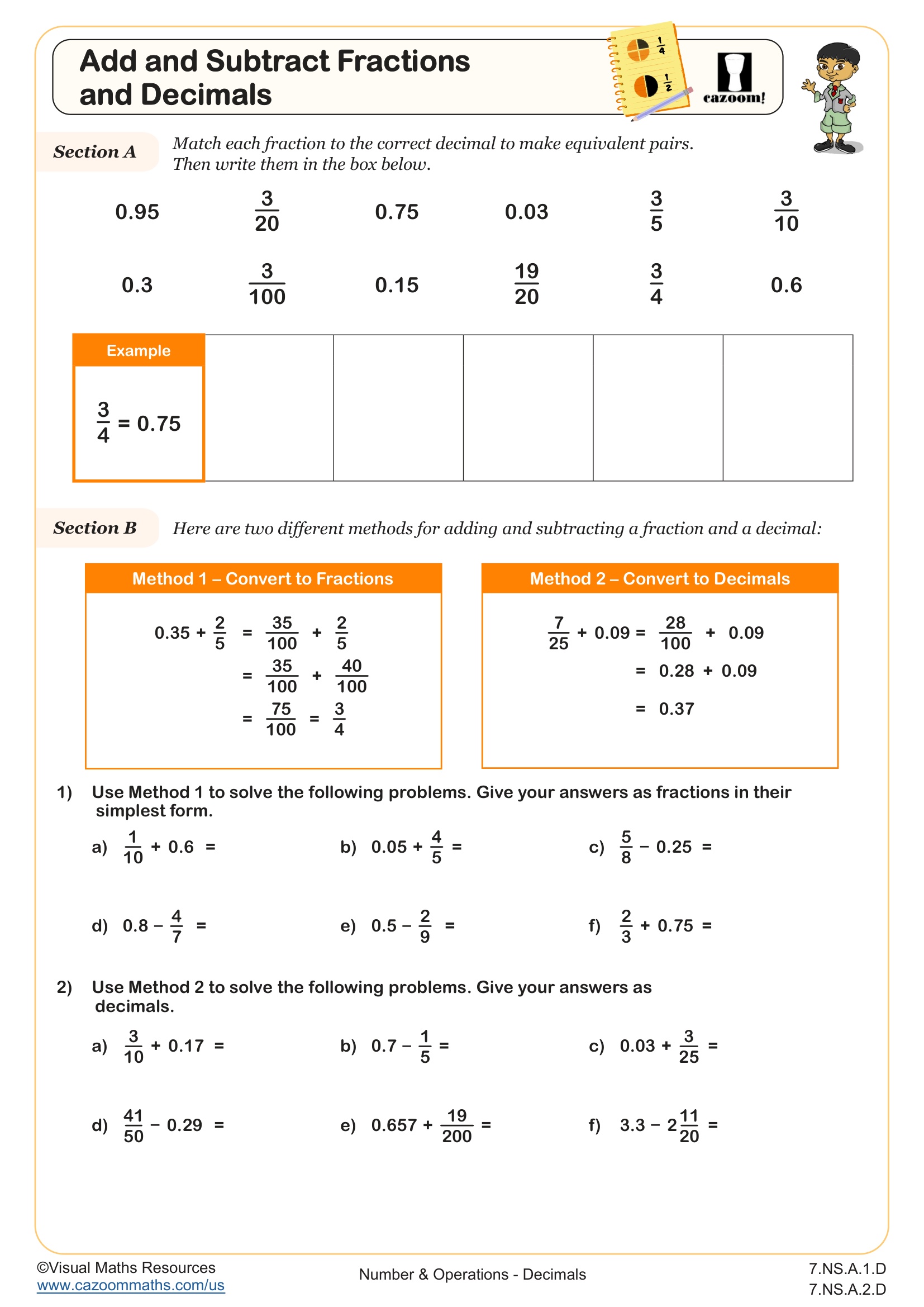 Preview of Add and Subtract Fractions and Decimals