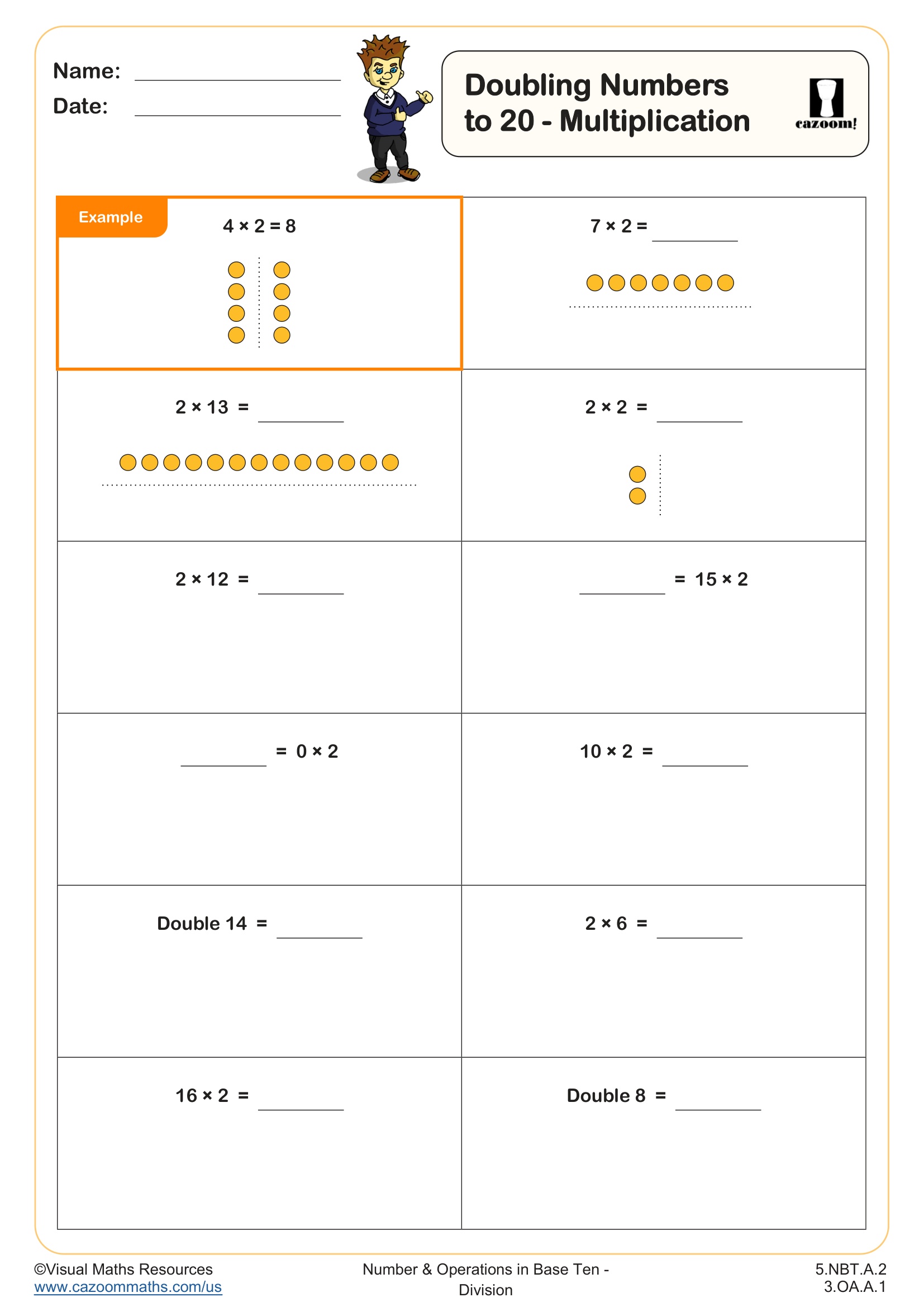 Preview of Doubling Numbers to 20 Multiplication