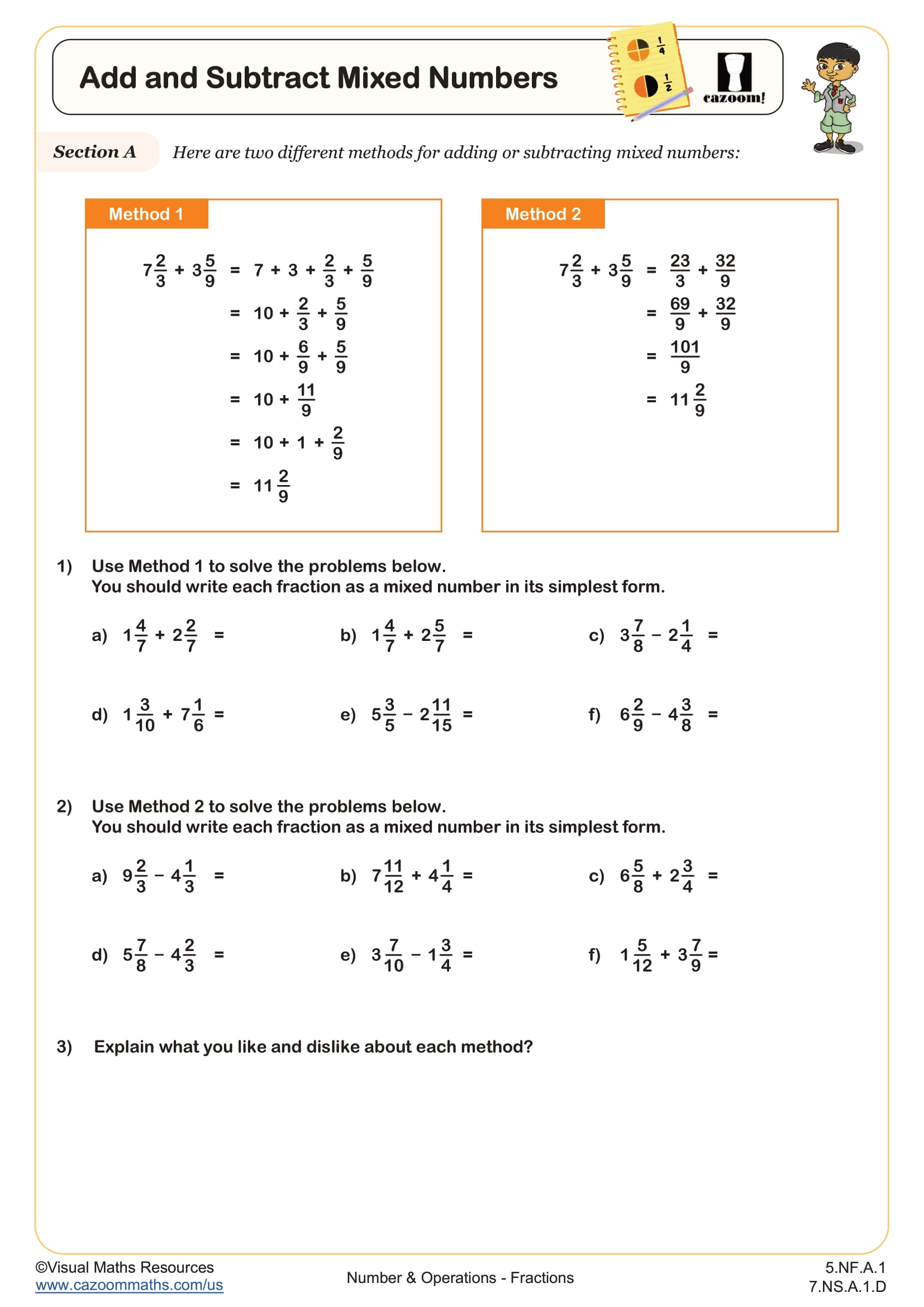 Preview of Add and Subtract Mixed Numbers