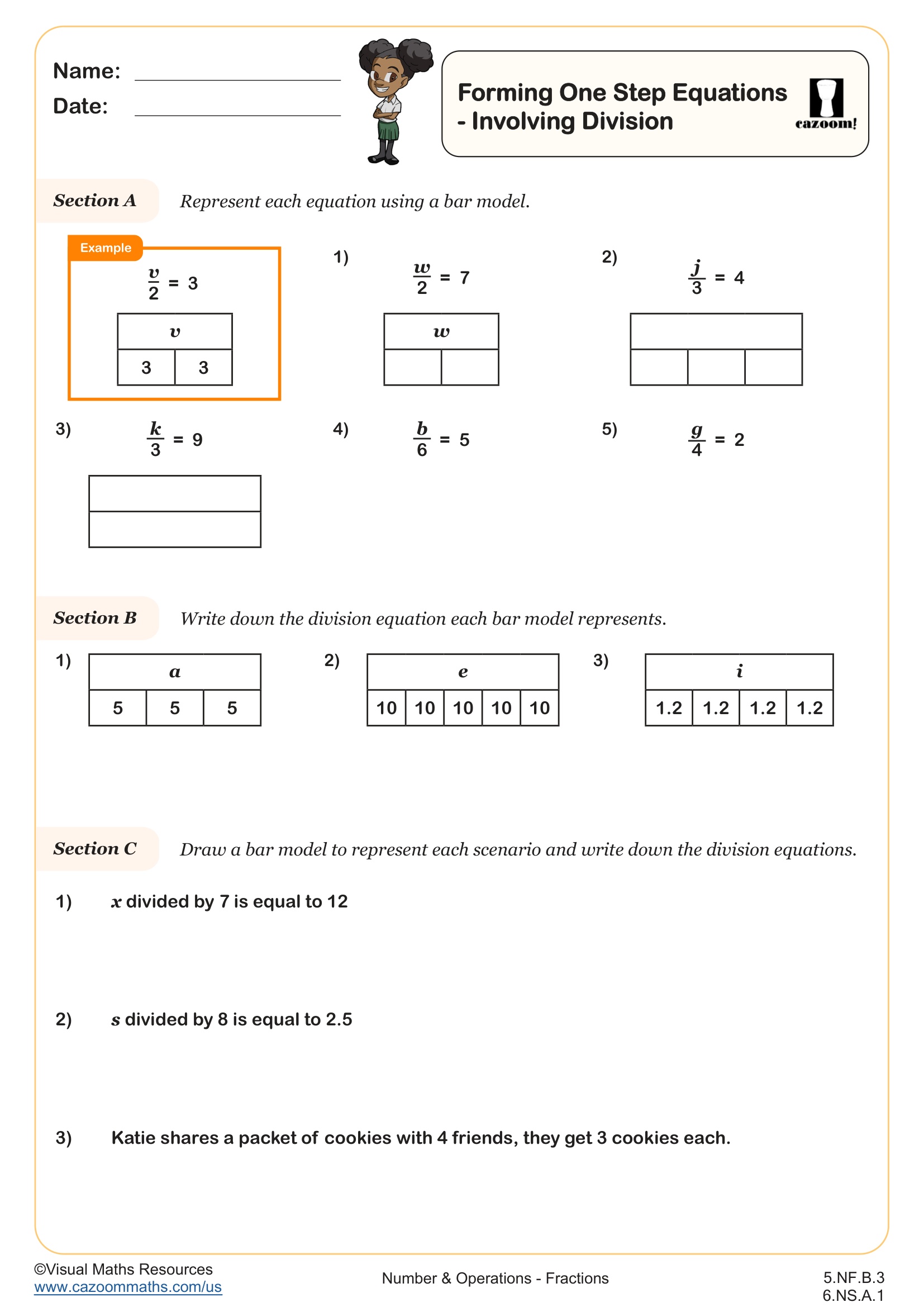 Preview of Forming One Step Equations Involving Division