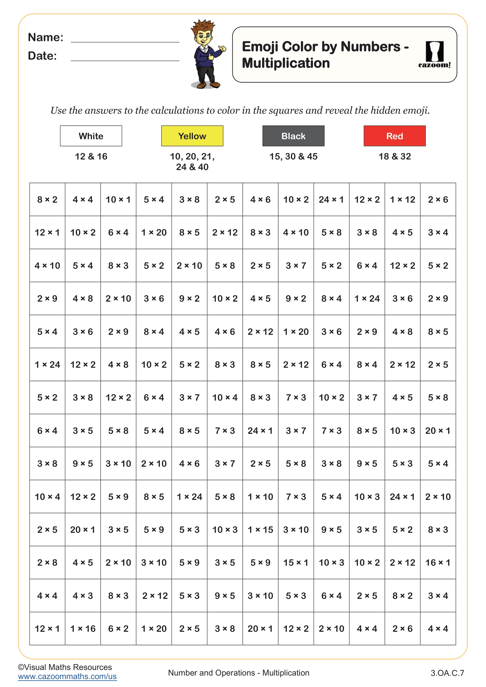 Preview of Emoji Colour by Numbers - Multiplication