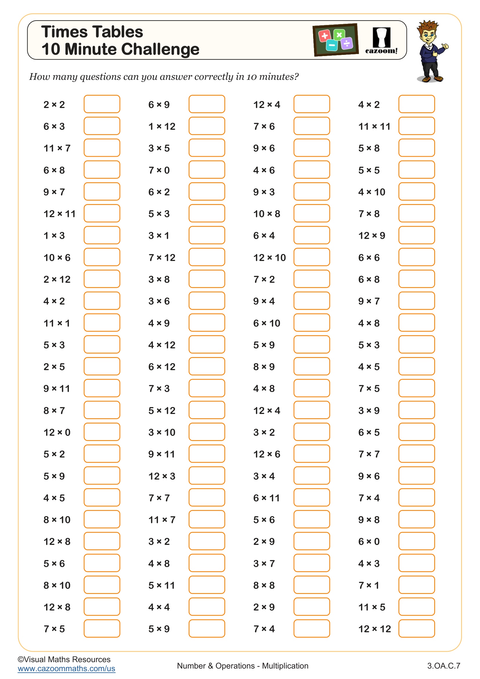 Preview of Times Tables 10 minute Challenge