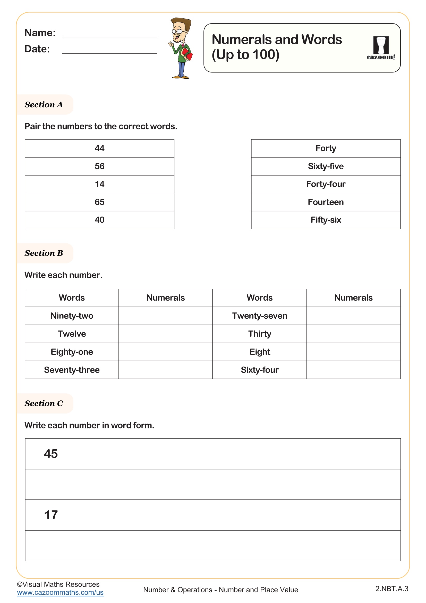 Preview of Numerals and Words (up to 100)