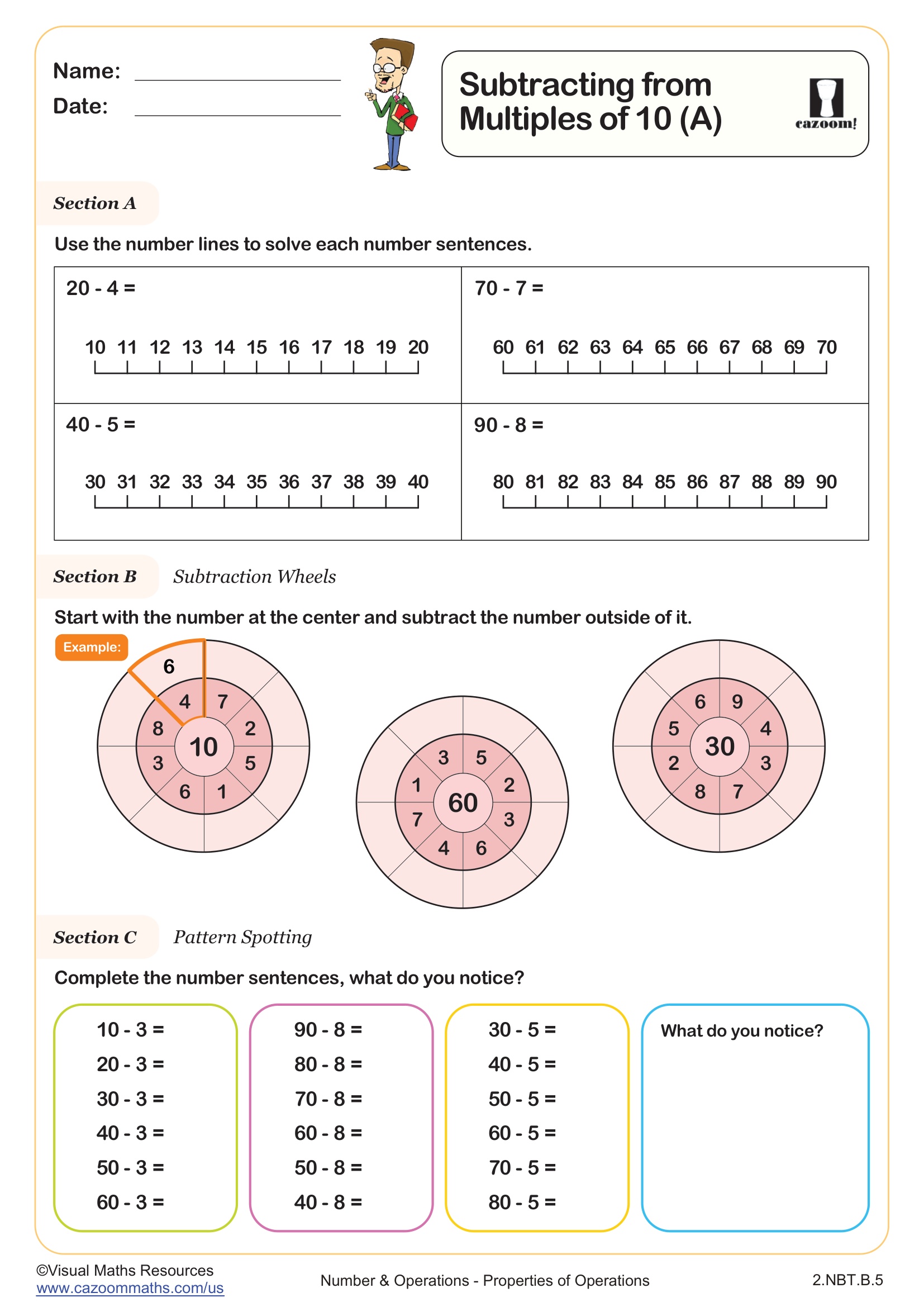 Preview of Subtracting from Multiples of 10 (A)