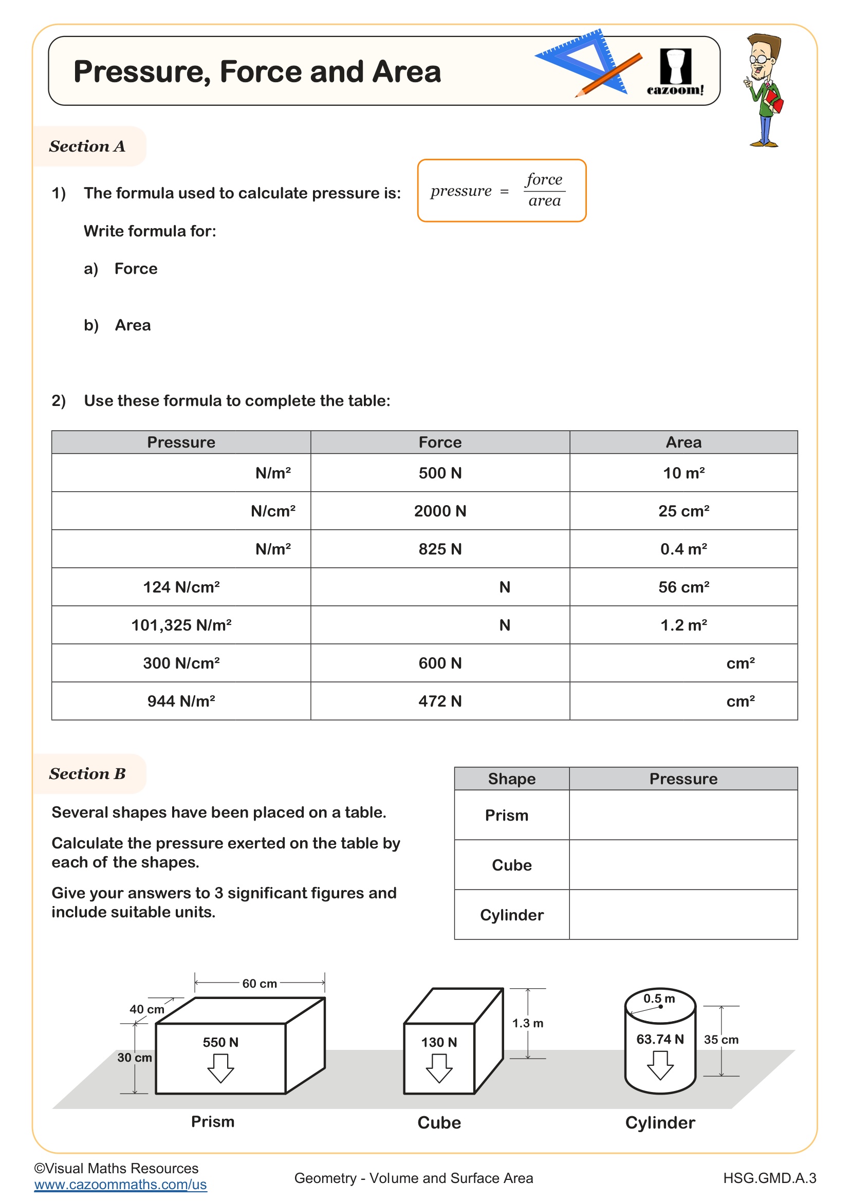 Preview of Pressure, Force and Area