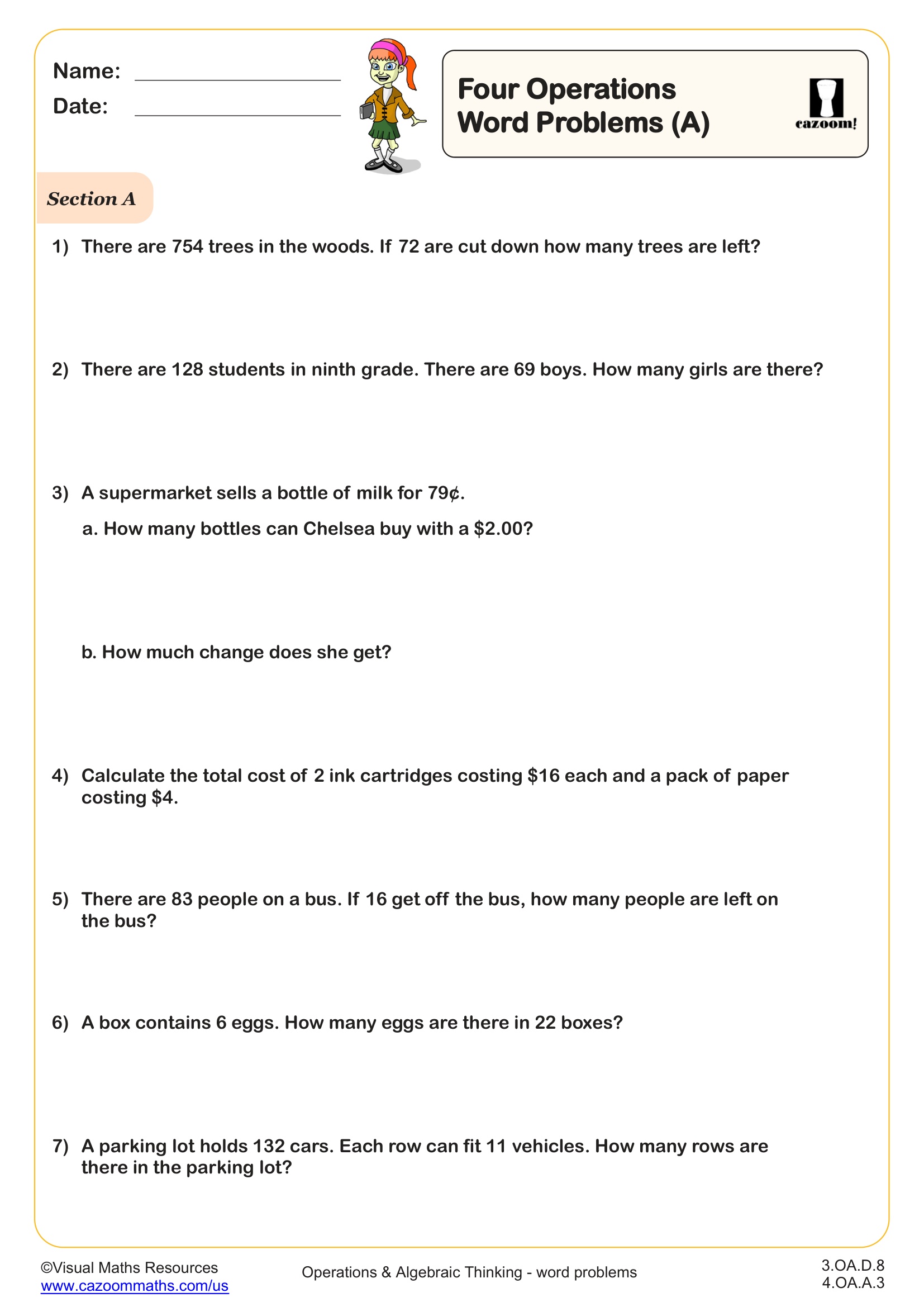Preview of Four Operation Word Problems (A)