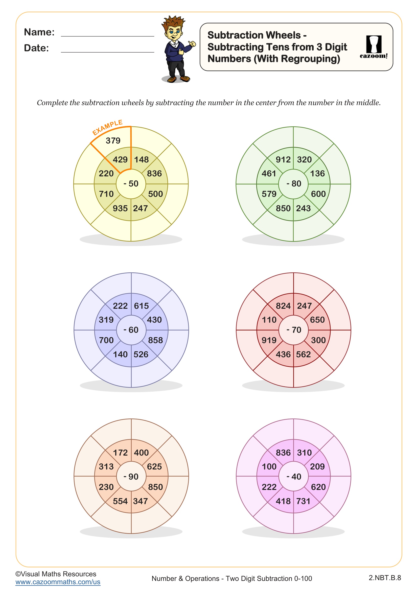 Preview of Subtraction Wheels  - Subtracting Tens from 3 Digit Numbers (With Regrouping)