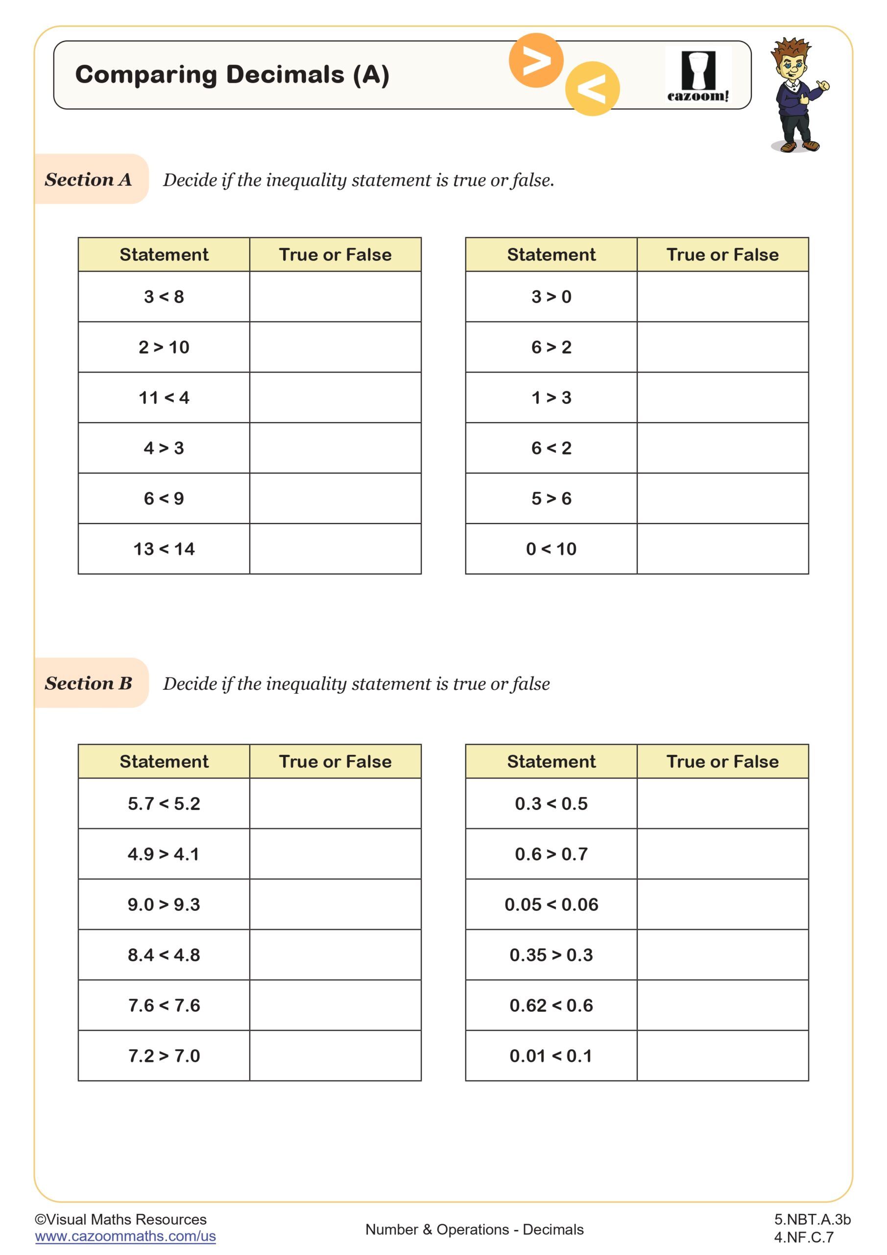 Preview of Comparing Decimals (A)