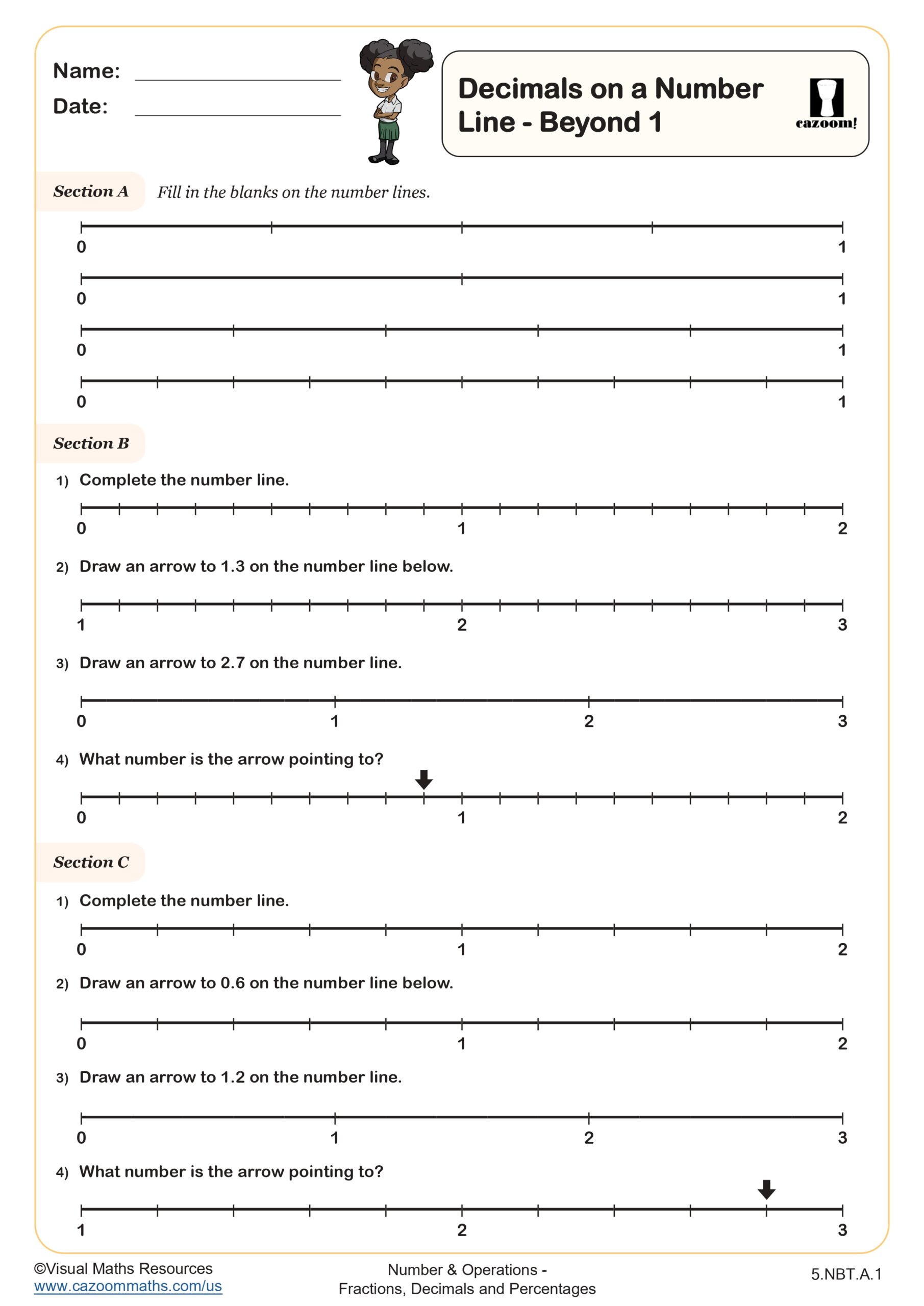 Preview of Decimals on a Number Line - Beyond 1
