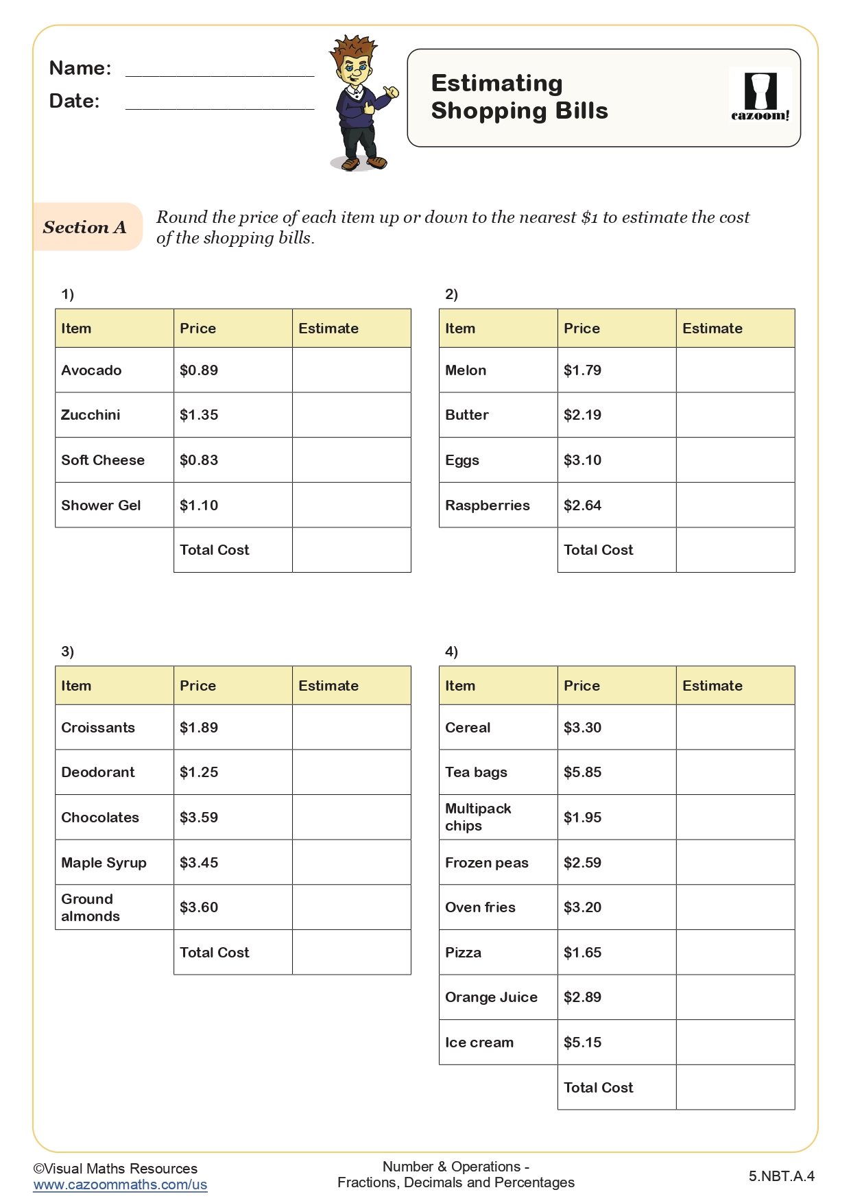 Preview of Estimating Shopping Bills