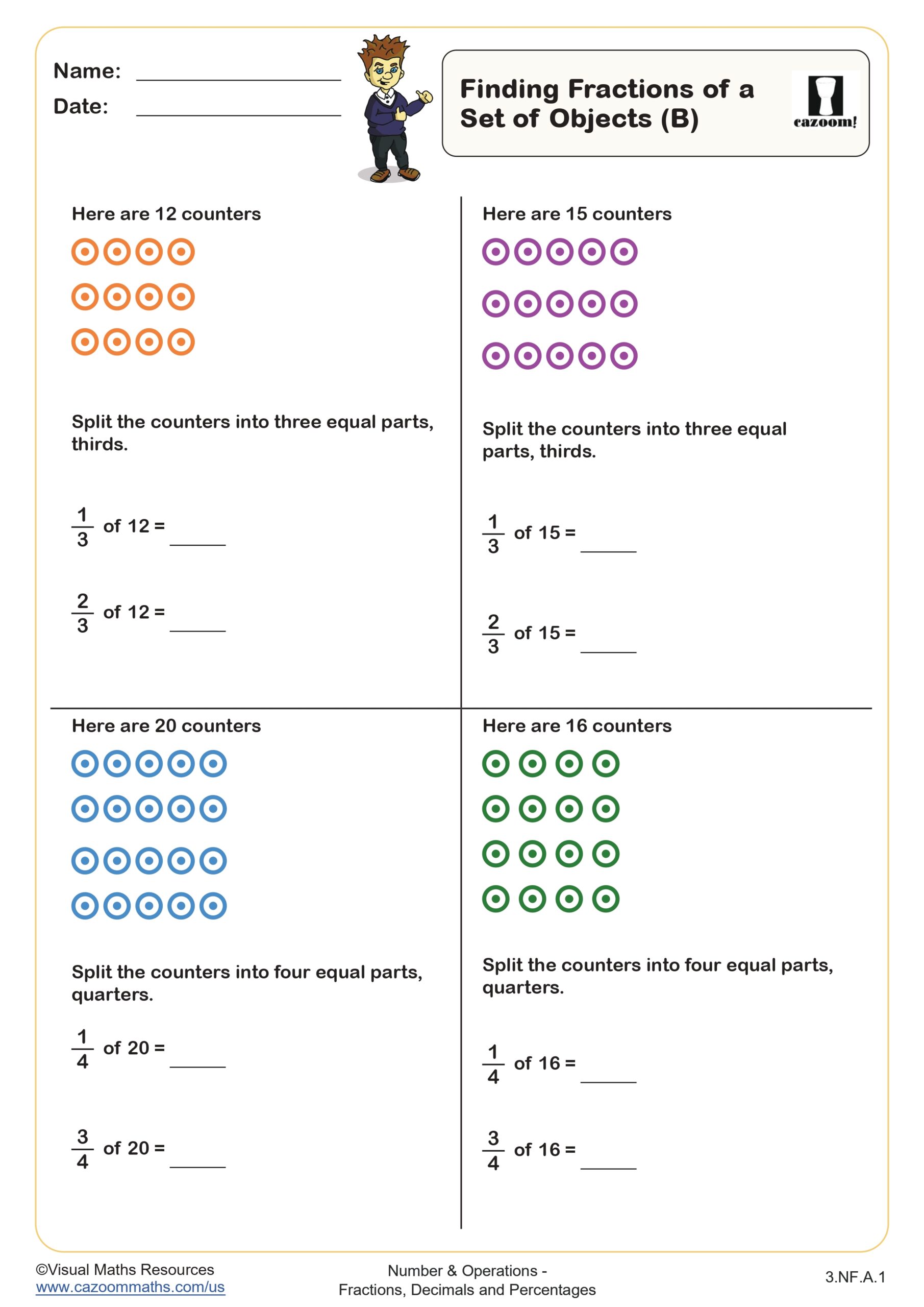 Preview of Finding fractions of a set of objects (B)