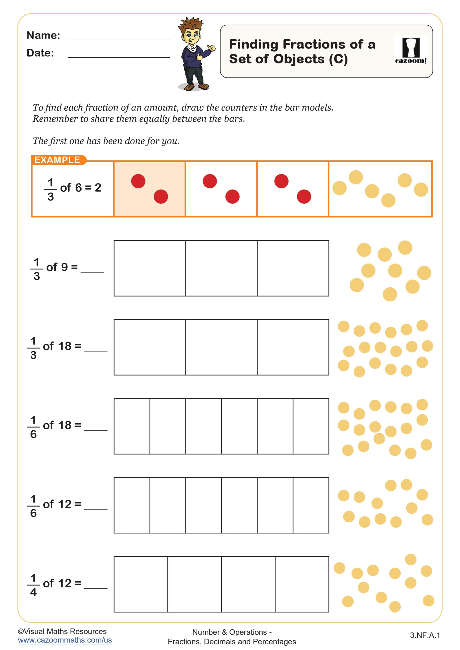 Preview of Finding fractions of a set of objects (C)