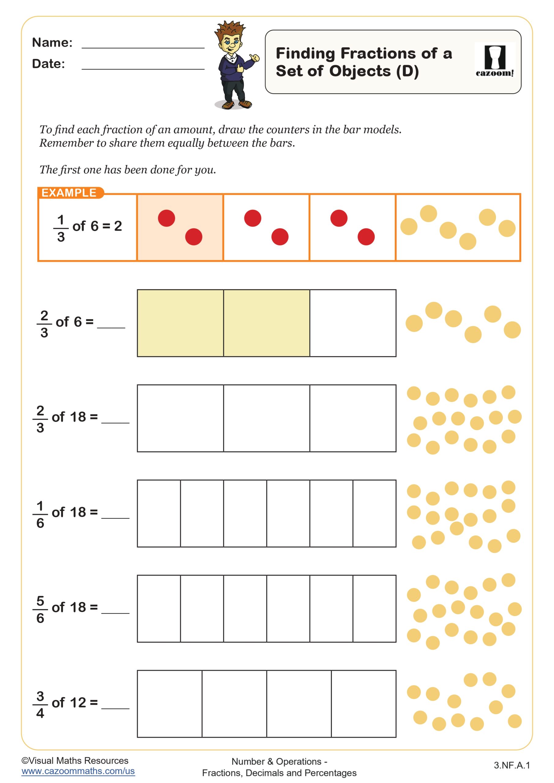 Preview of Finding fractions of a set of objects (D)