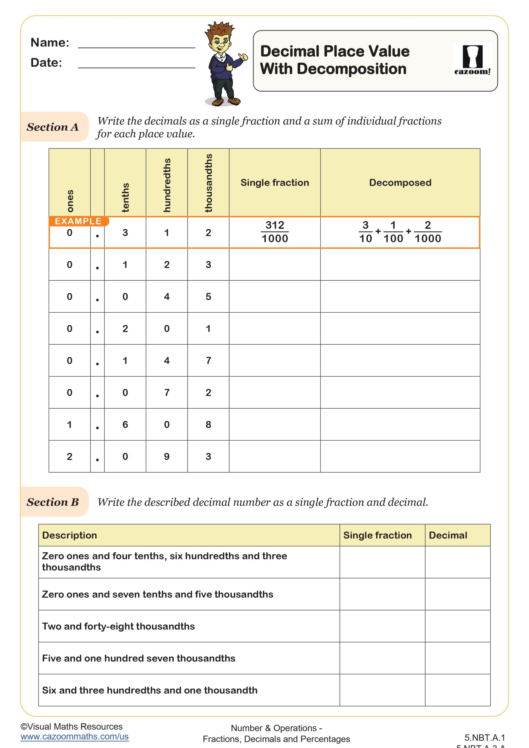 Preview of Decimal Place Value With Decomposition