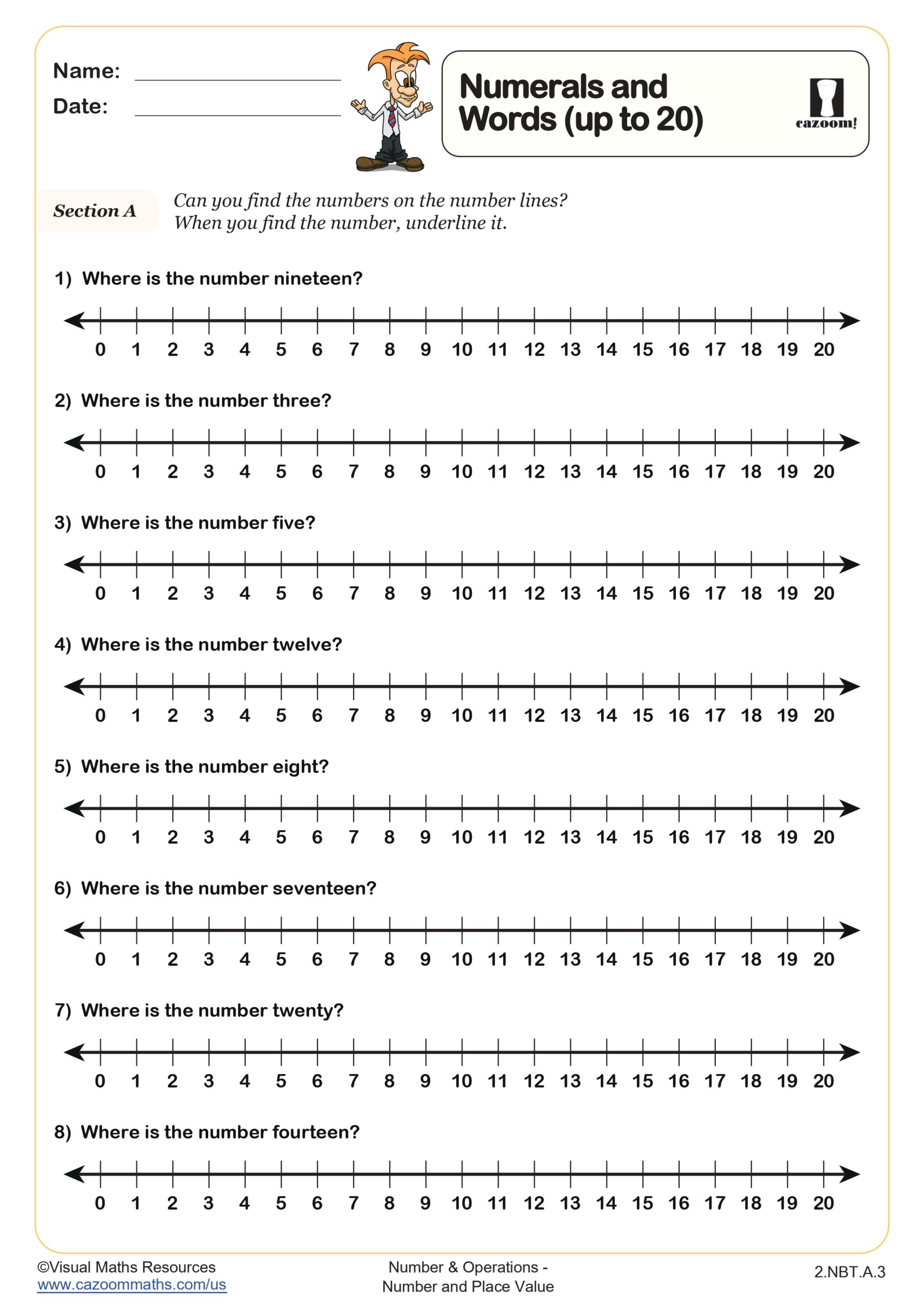 Preview of Numerals and Words (up to 20)
