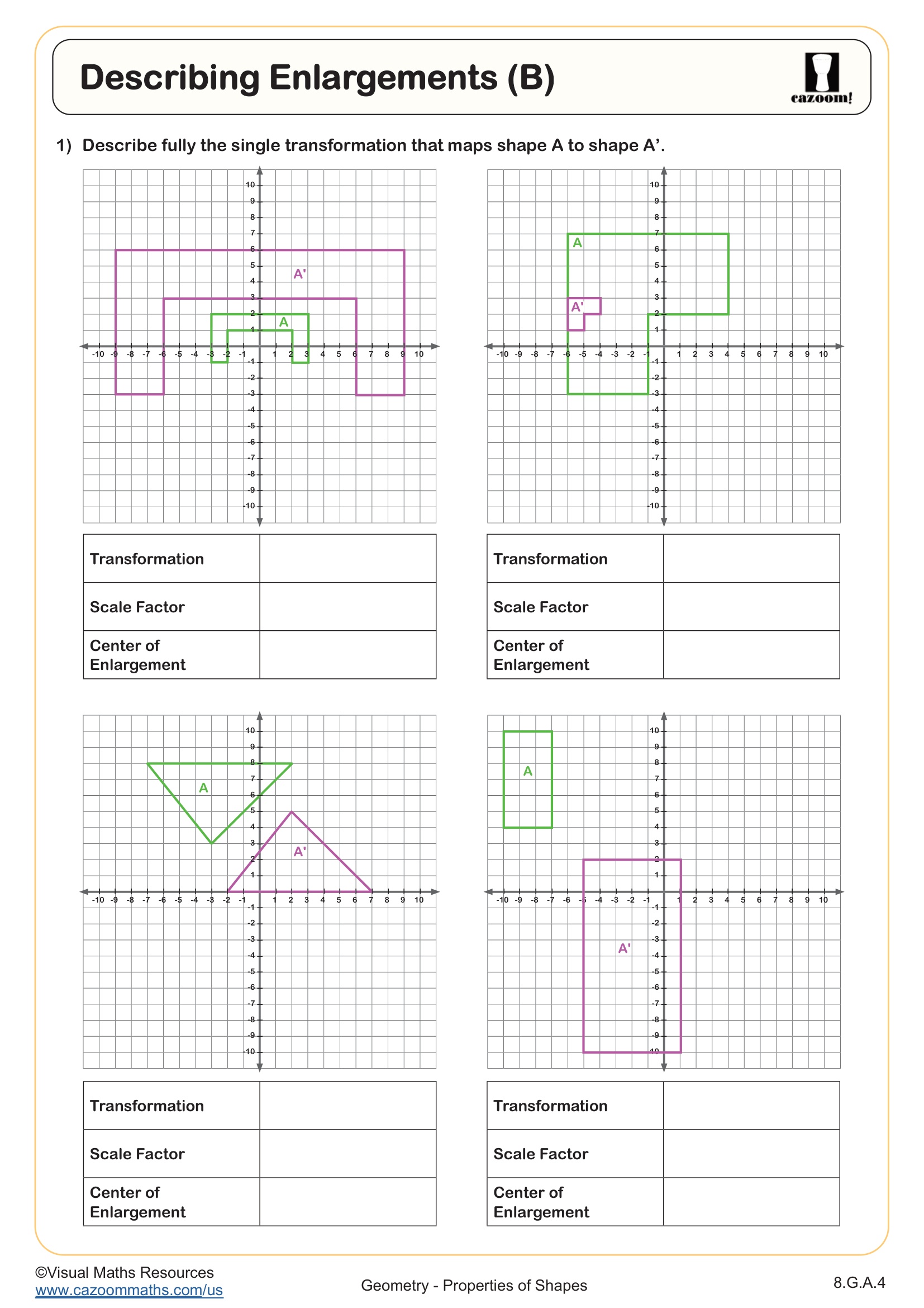 Preview of Describing Enlargements (B)