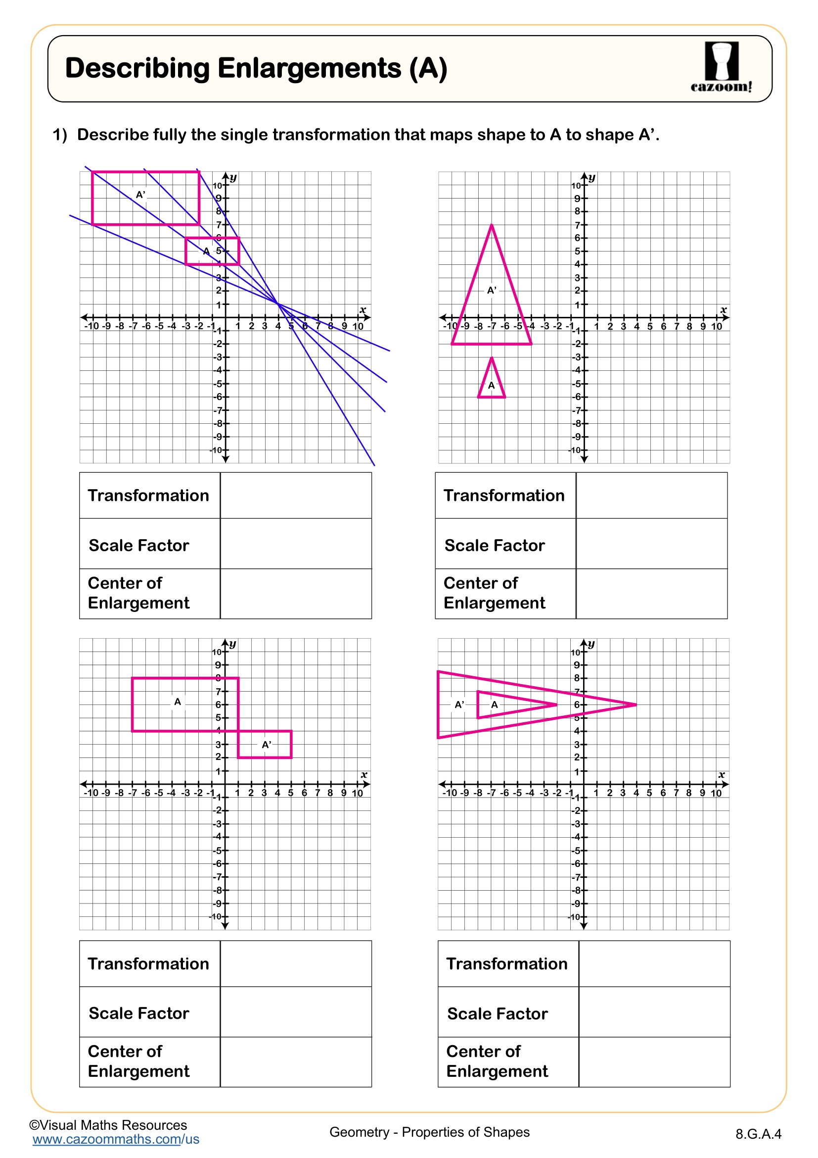 Preview of Describing Enlargements (A)