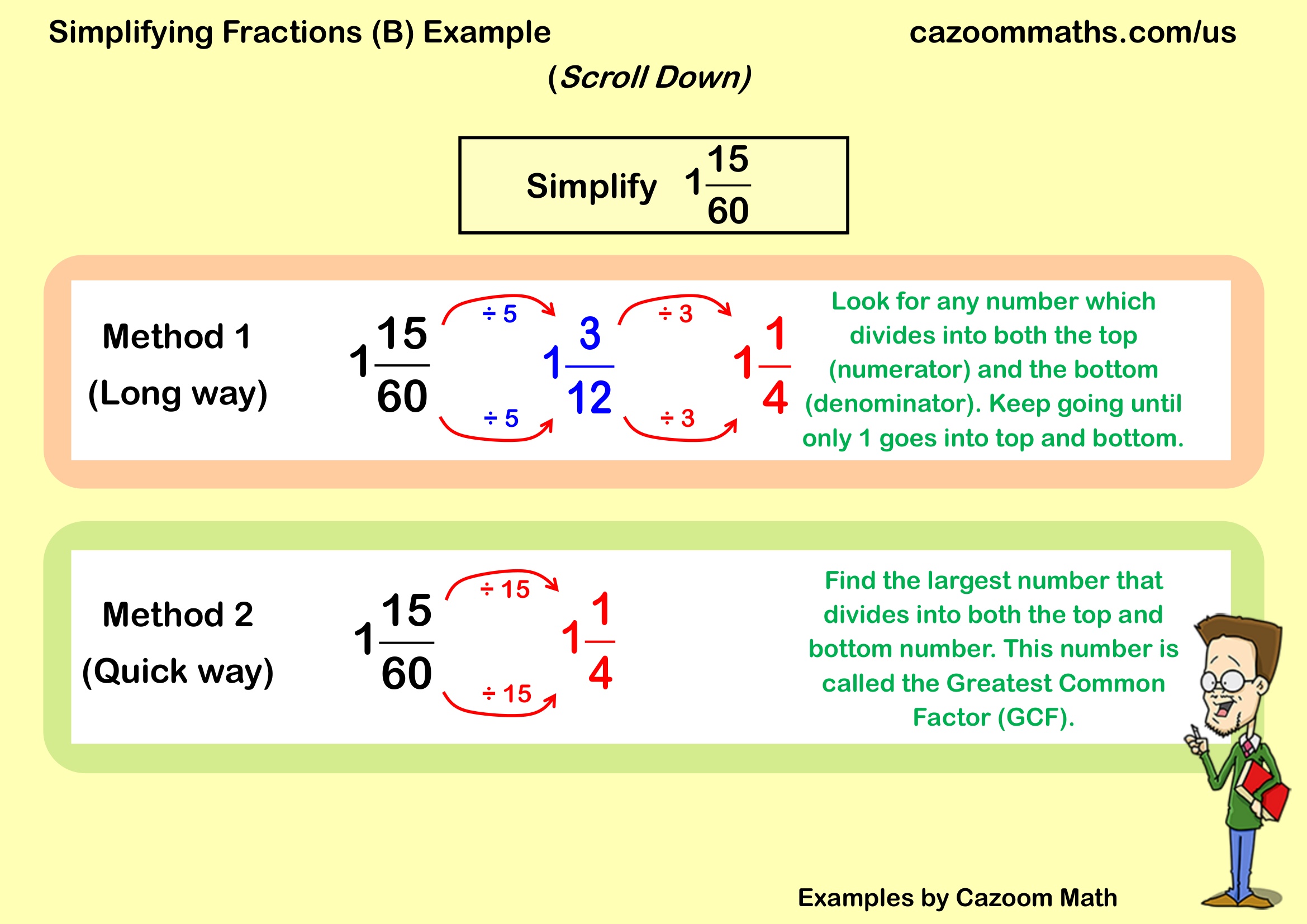 Examples Simplifying Fractions (B) Example Free Teaching Resource