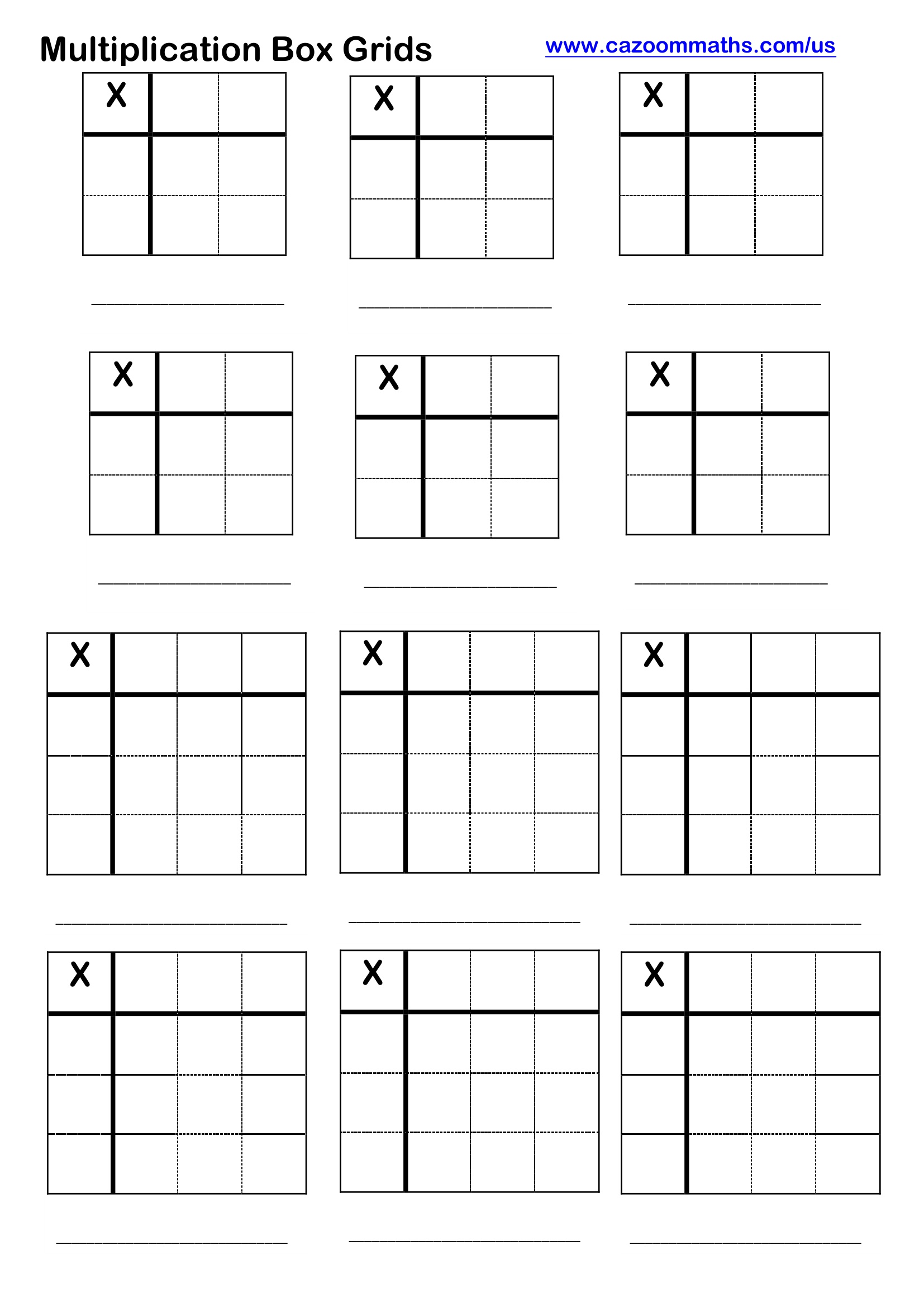 Preview of Multiplication Box Grid Help Sheet