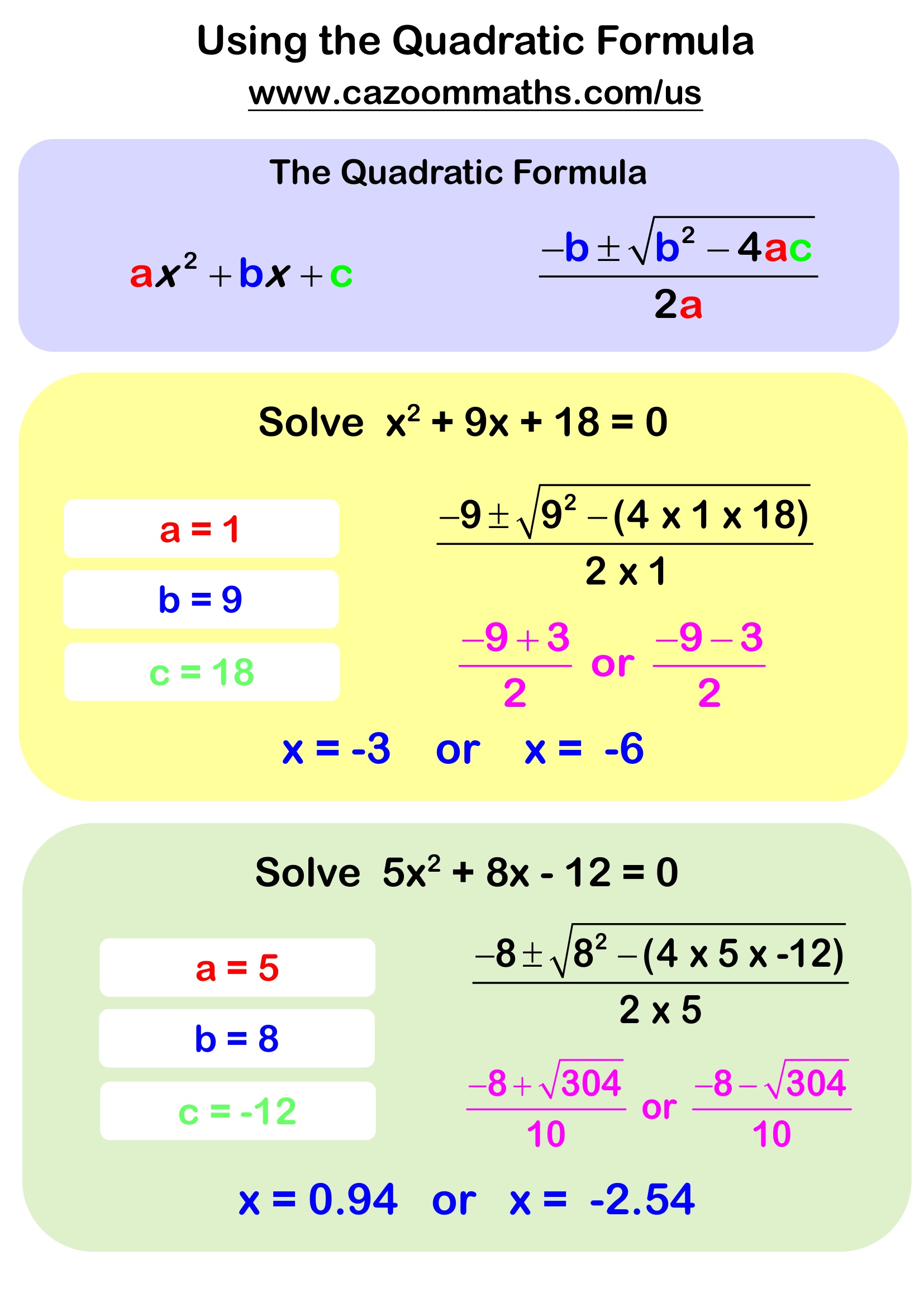 Using the Quadratic Formula Free Teaching Resource