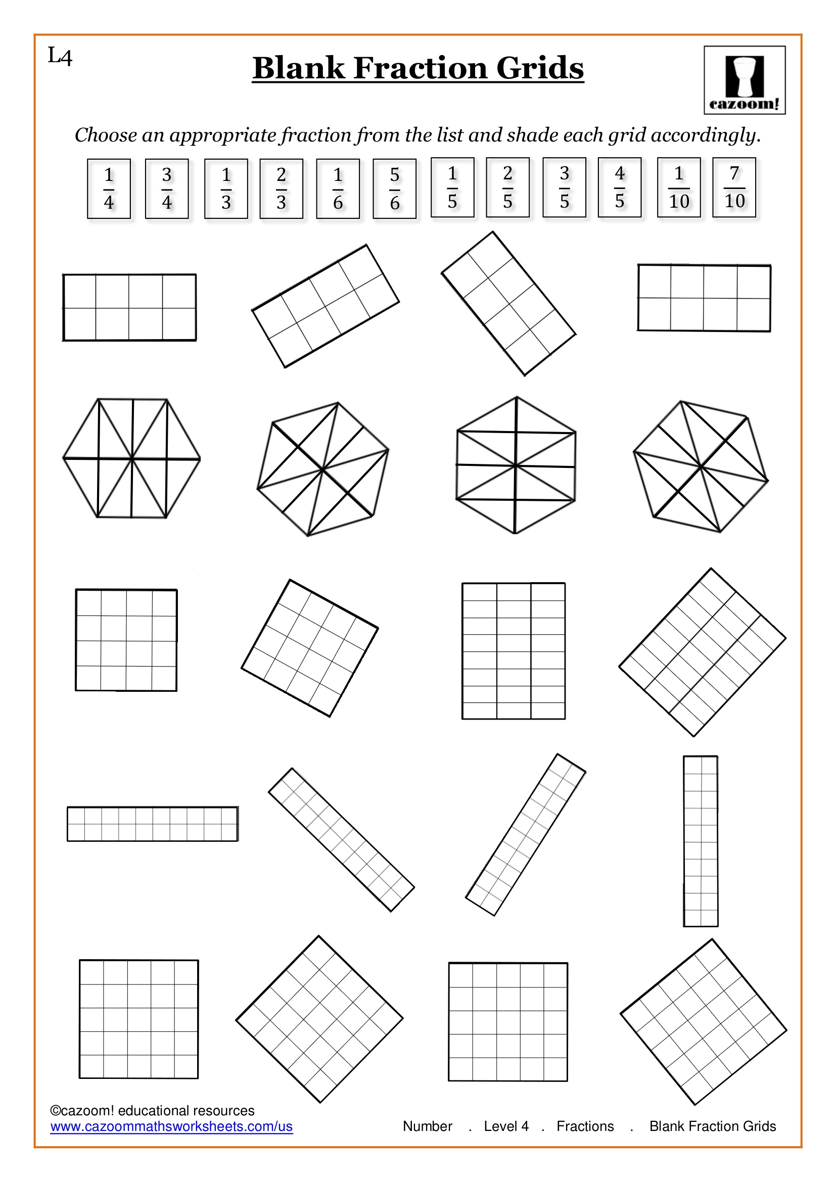 Preview of Blank Fraction Shading Grids