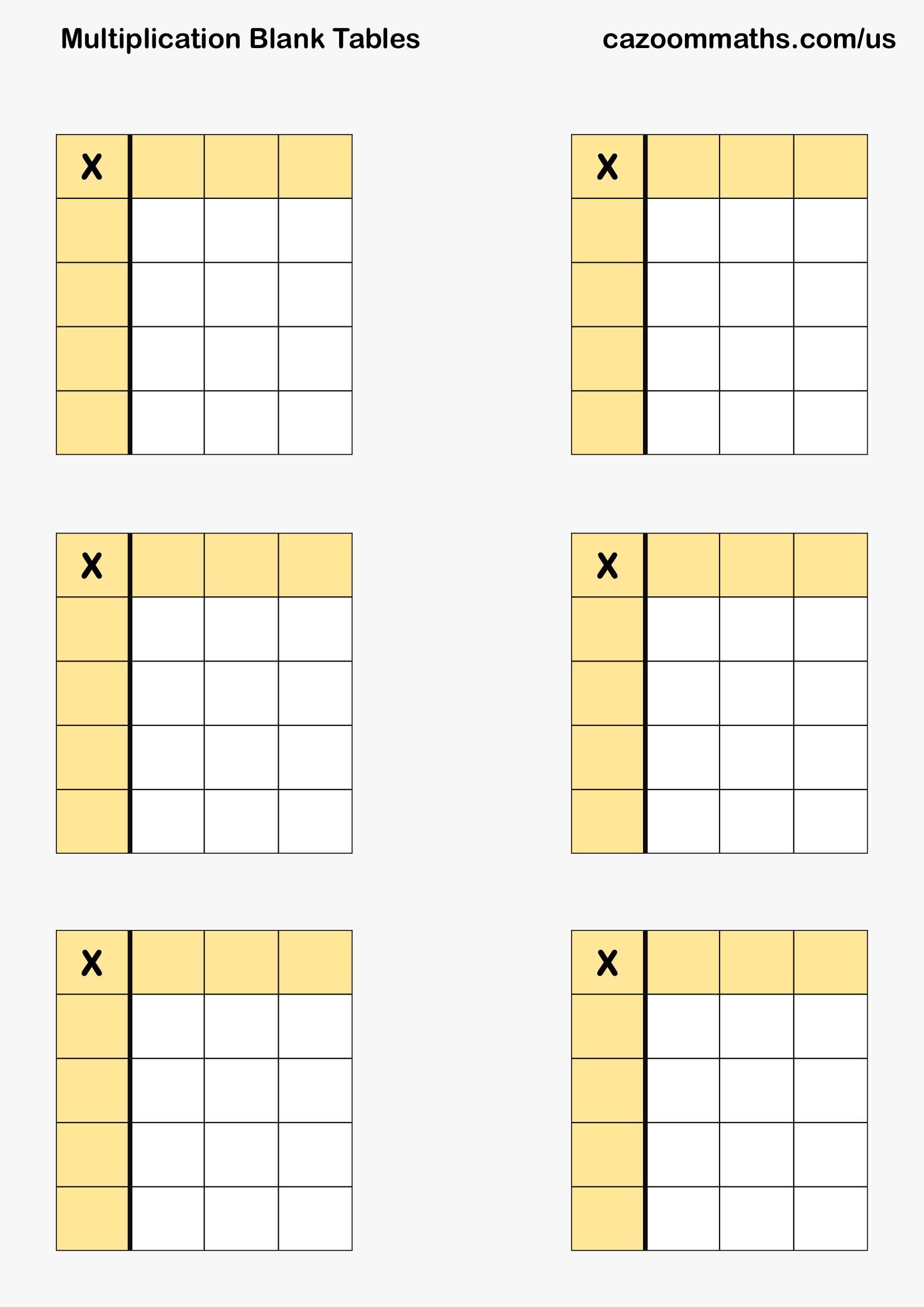 Preview of Blank Multiplication Grids