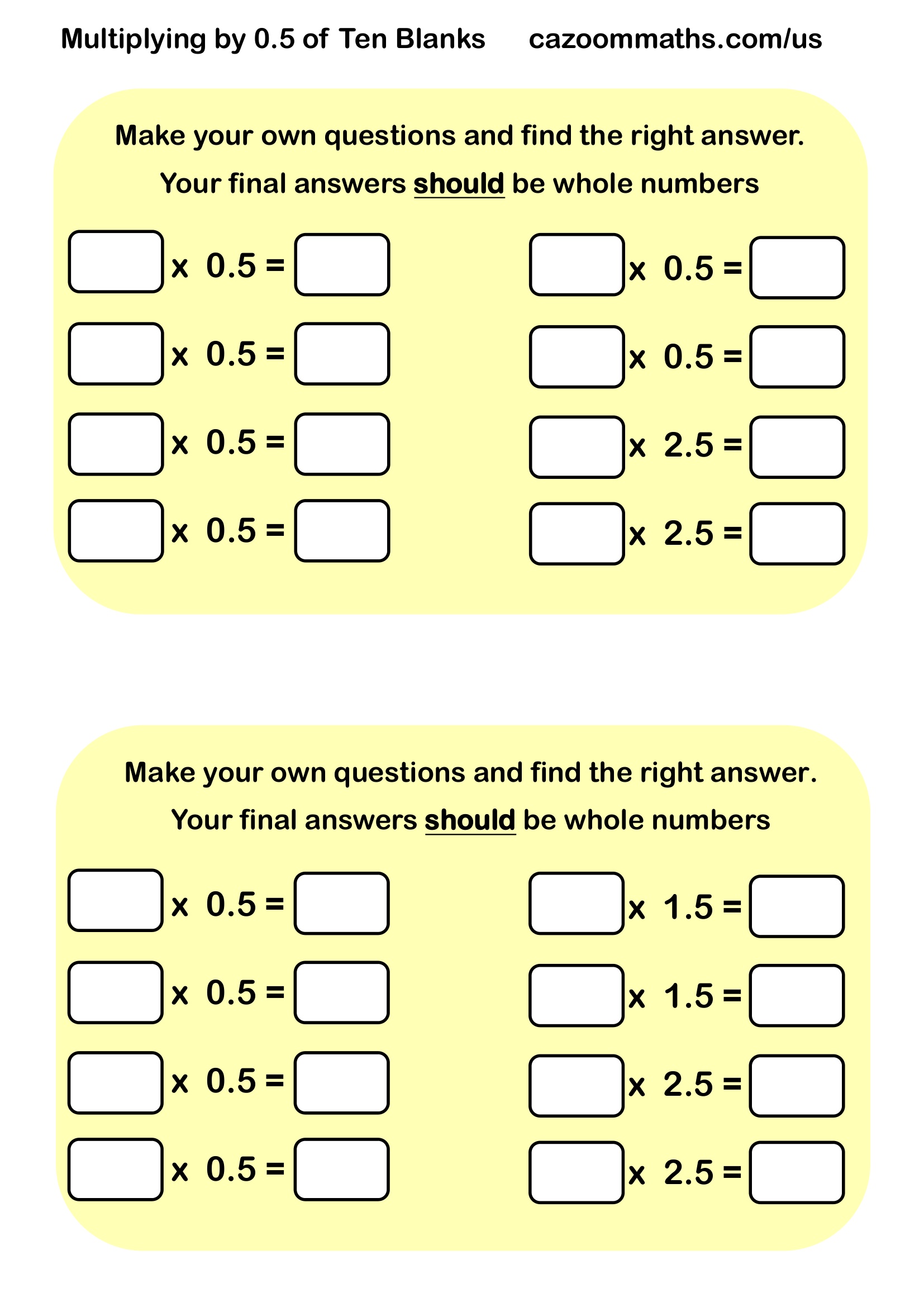 Multiplying by Zero point Five Blanks Free Teaching Resource