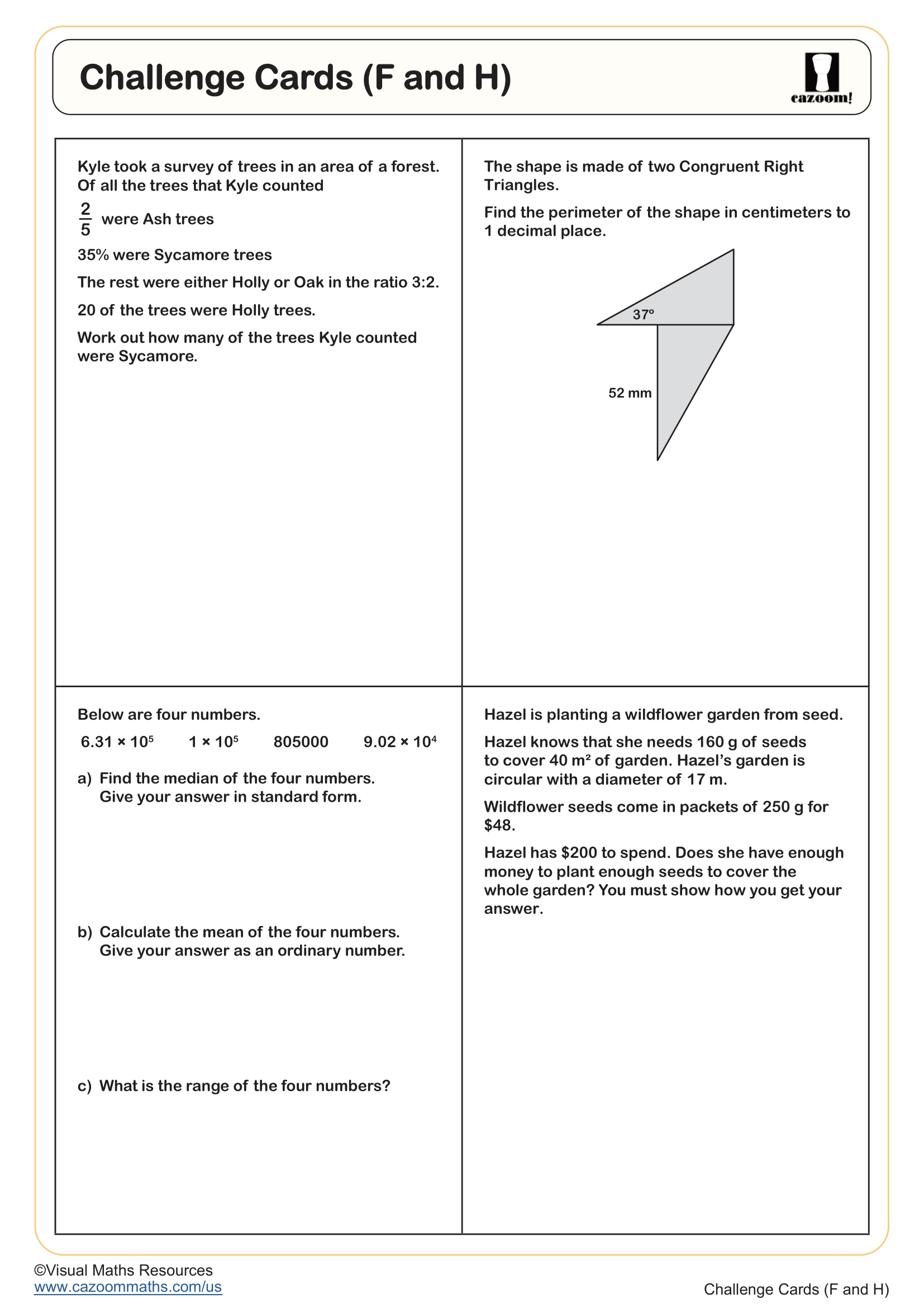 Challenge Cards (F and H) Free Teaching Resource