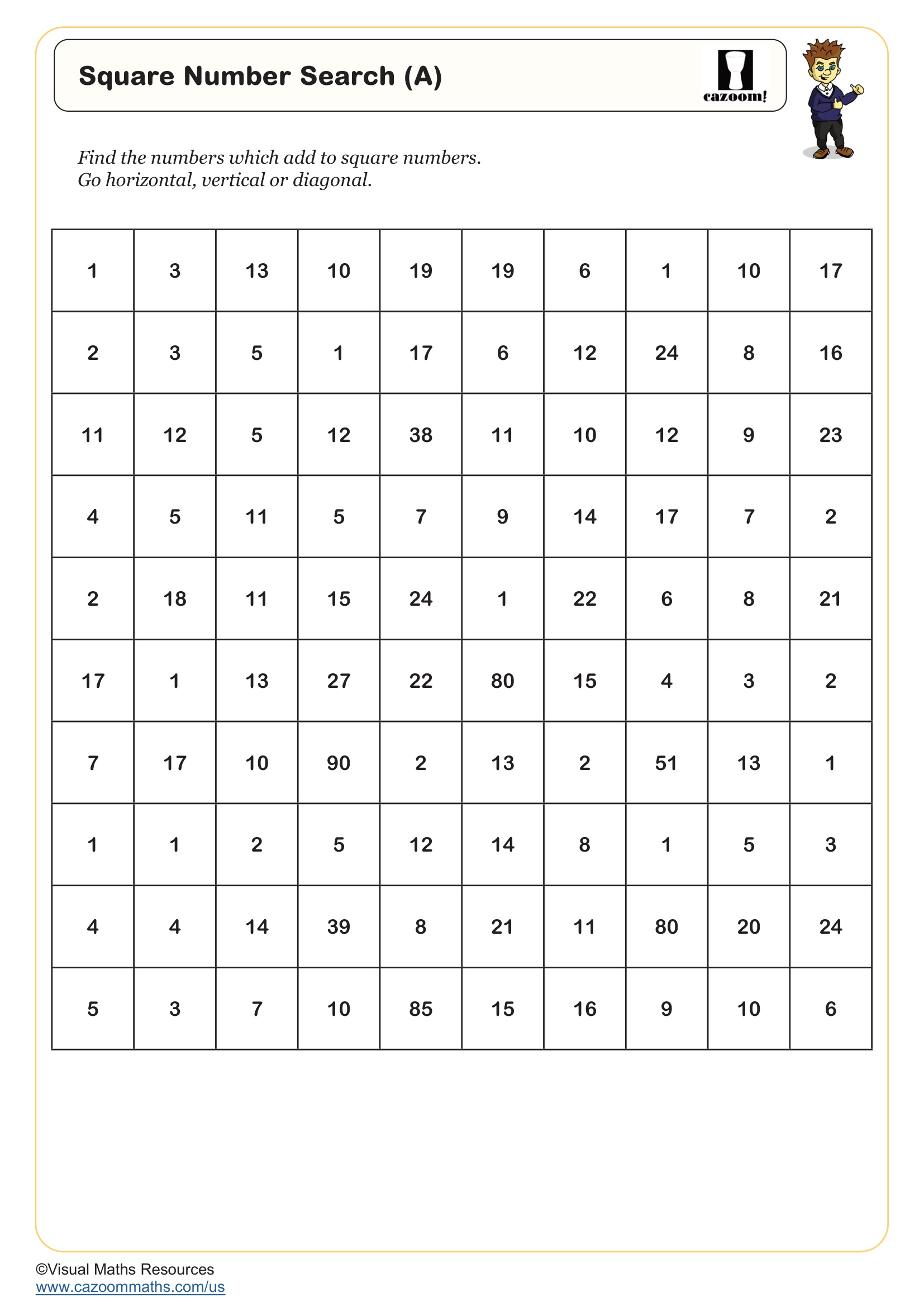 Preview of Square Number Search (A)