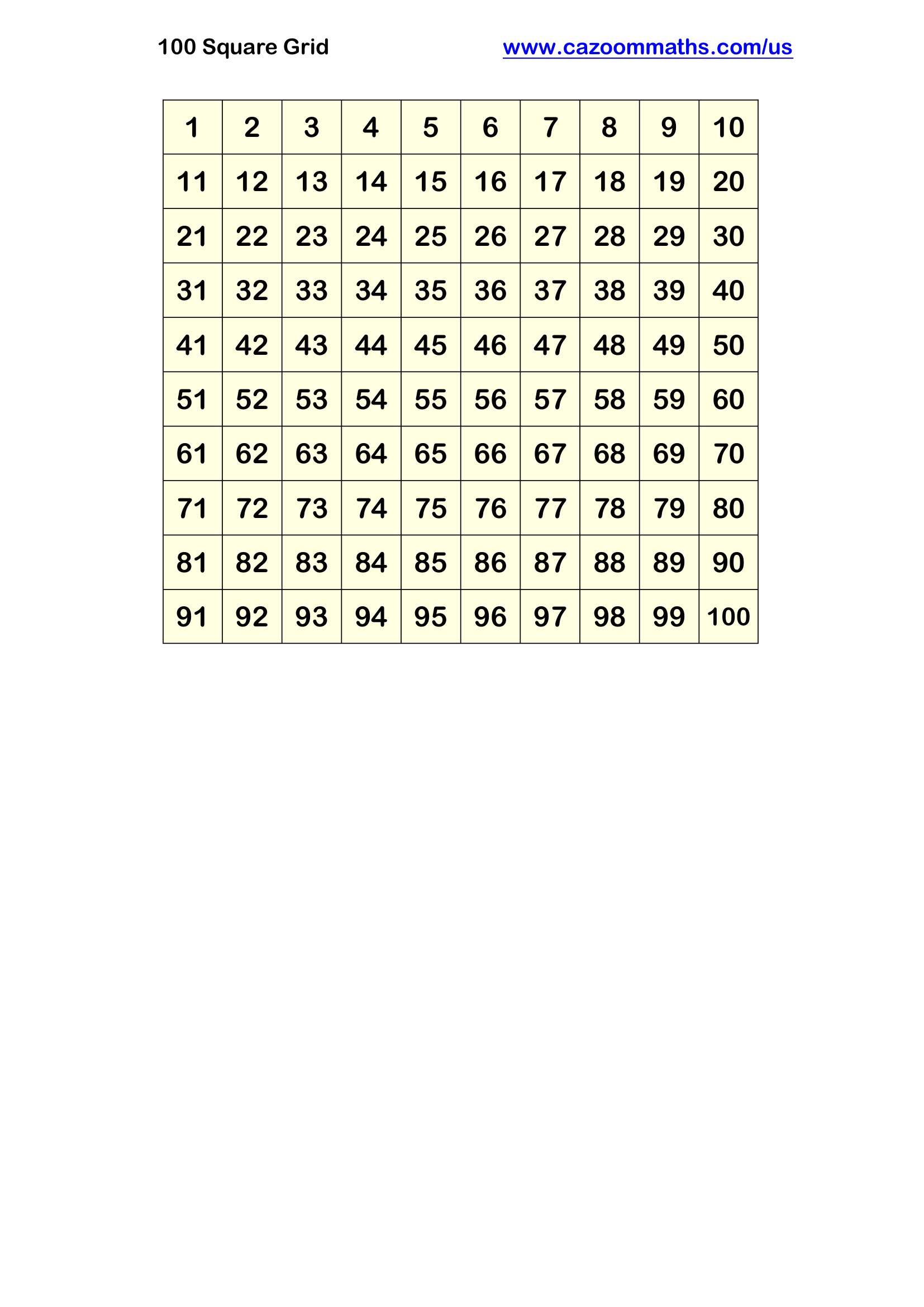 100 Square Grid Free Teaching Resource