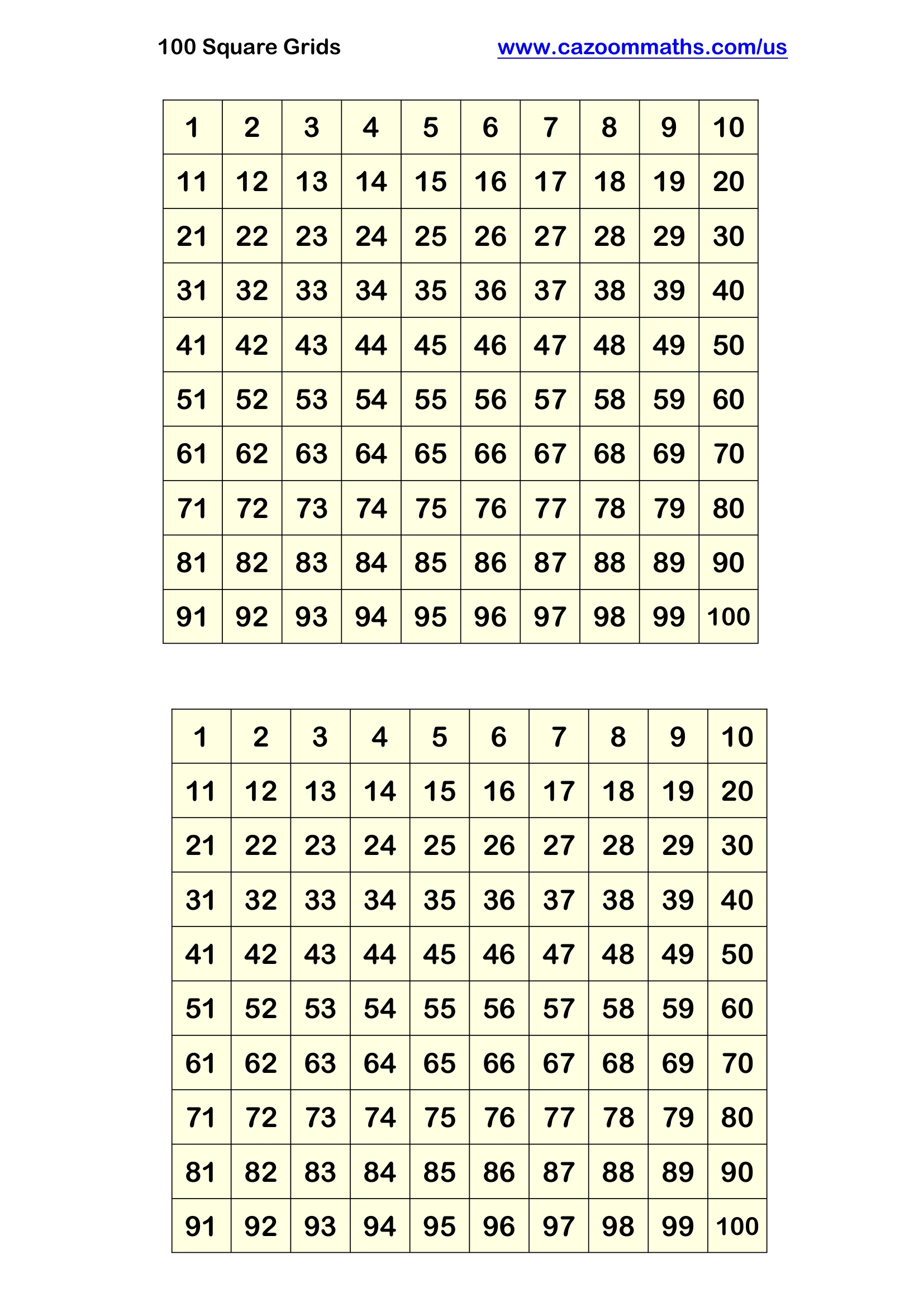 Preview of 100 Square Grids (2 per page)