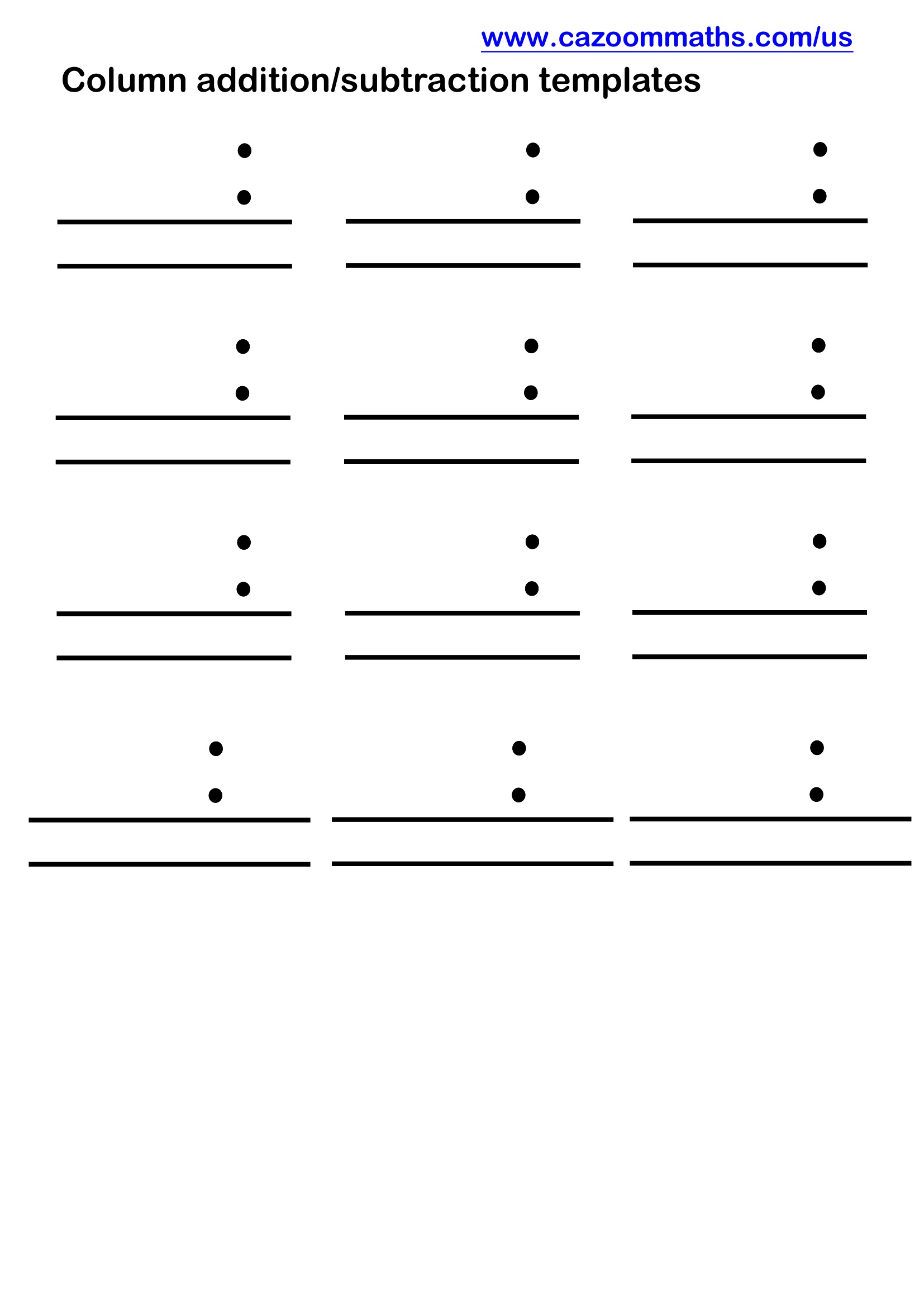 Adding and Subtracting Decimals Column Templates Free Teaching Resource