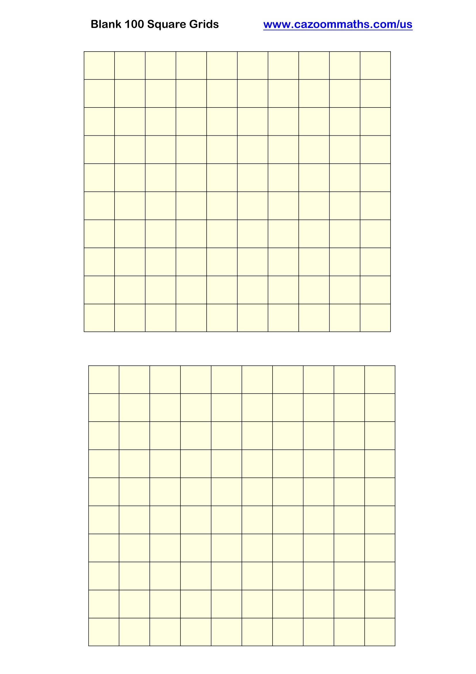 Preview of Blank 100 Square Grid