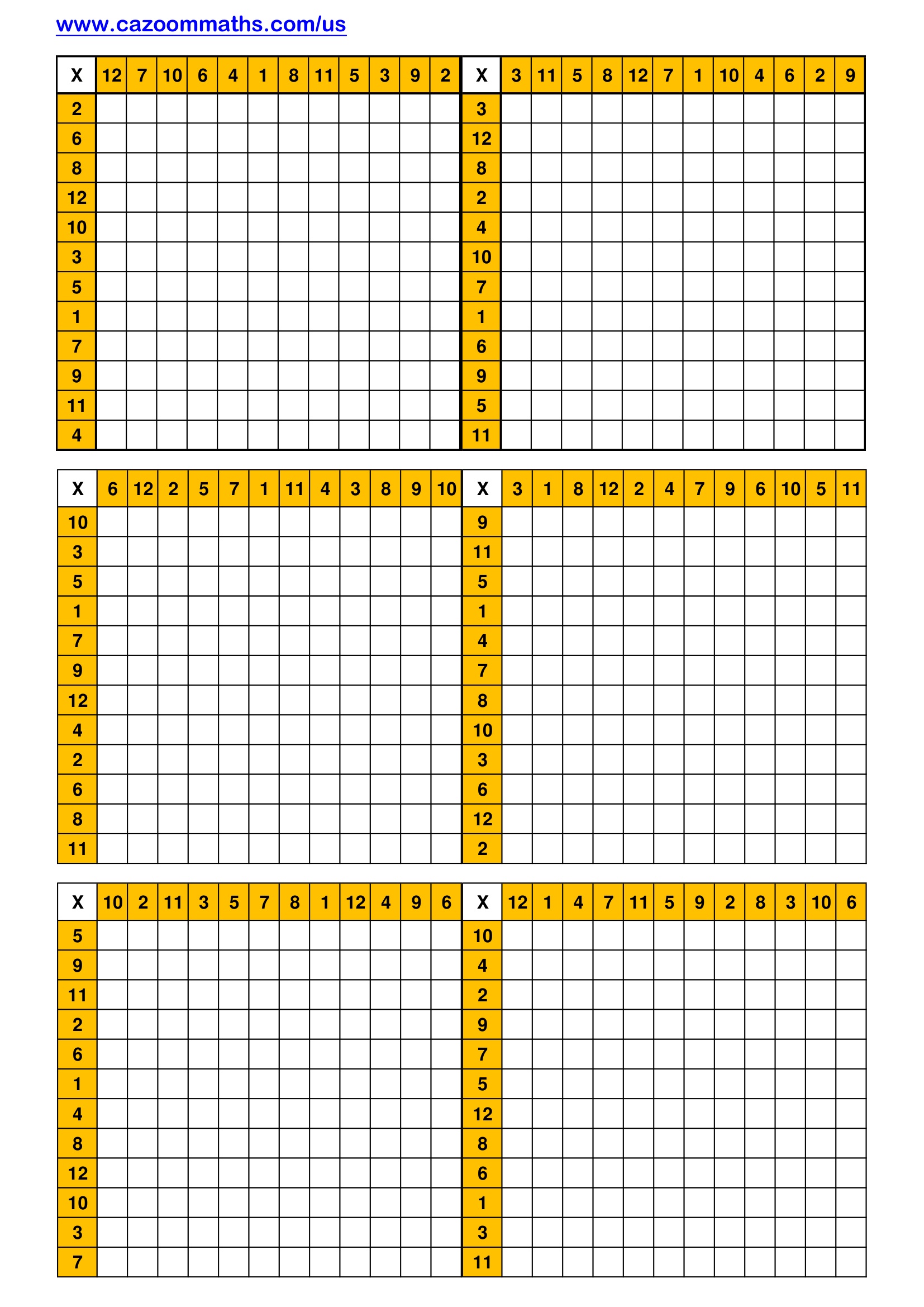 Preview of Blank Times Table Grids