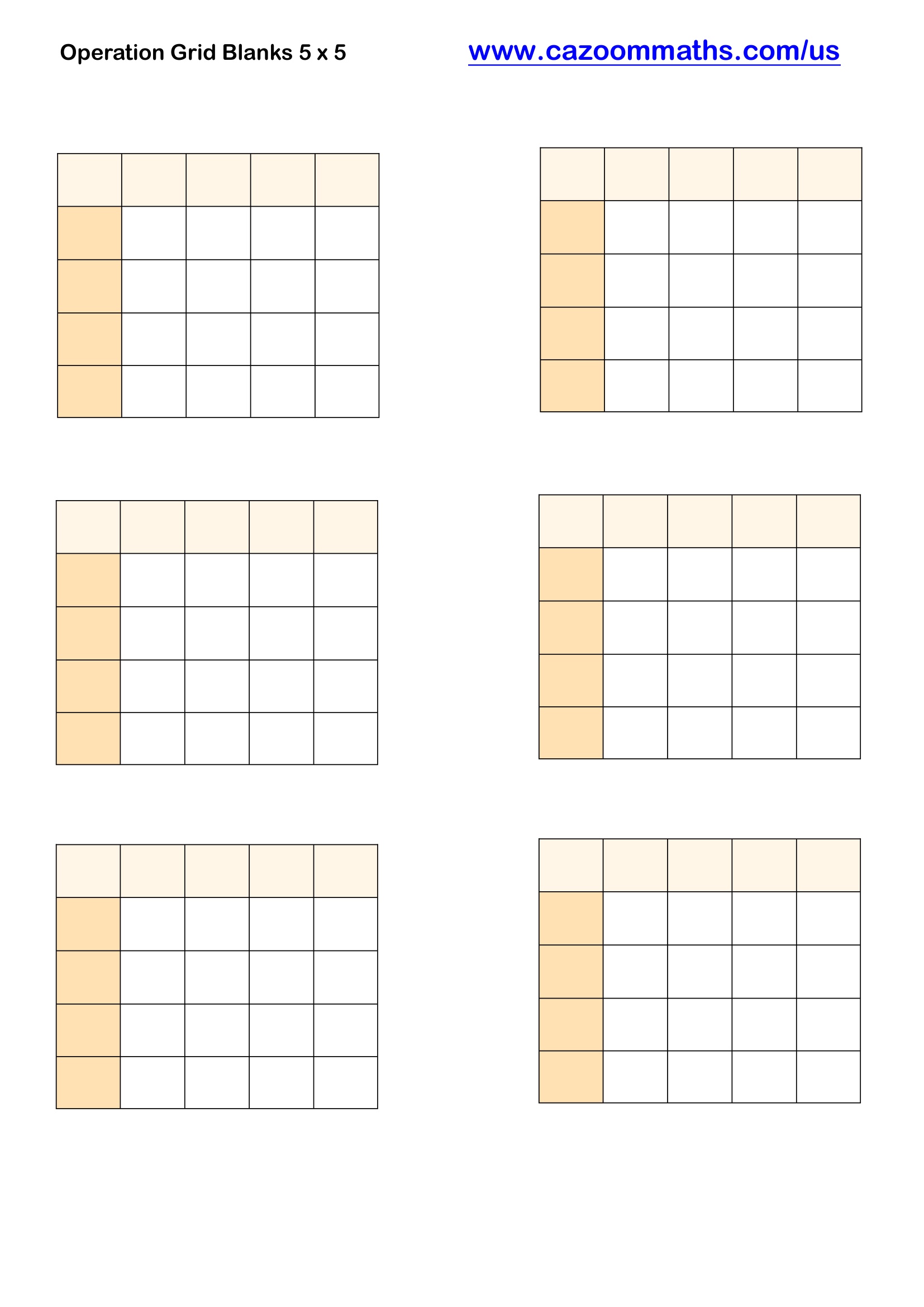 Operation Grid Blanks 5 x 5 Free Teaching Resource